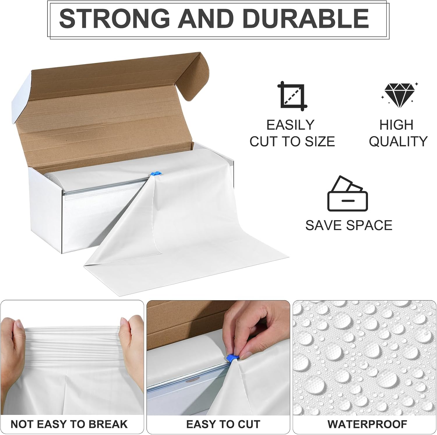 54 Inch x 300 Feet White Tablecloth Roll with Slide Cutter for Parties and Events