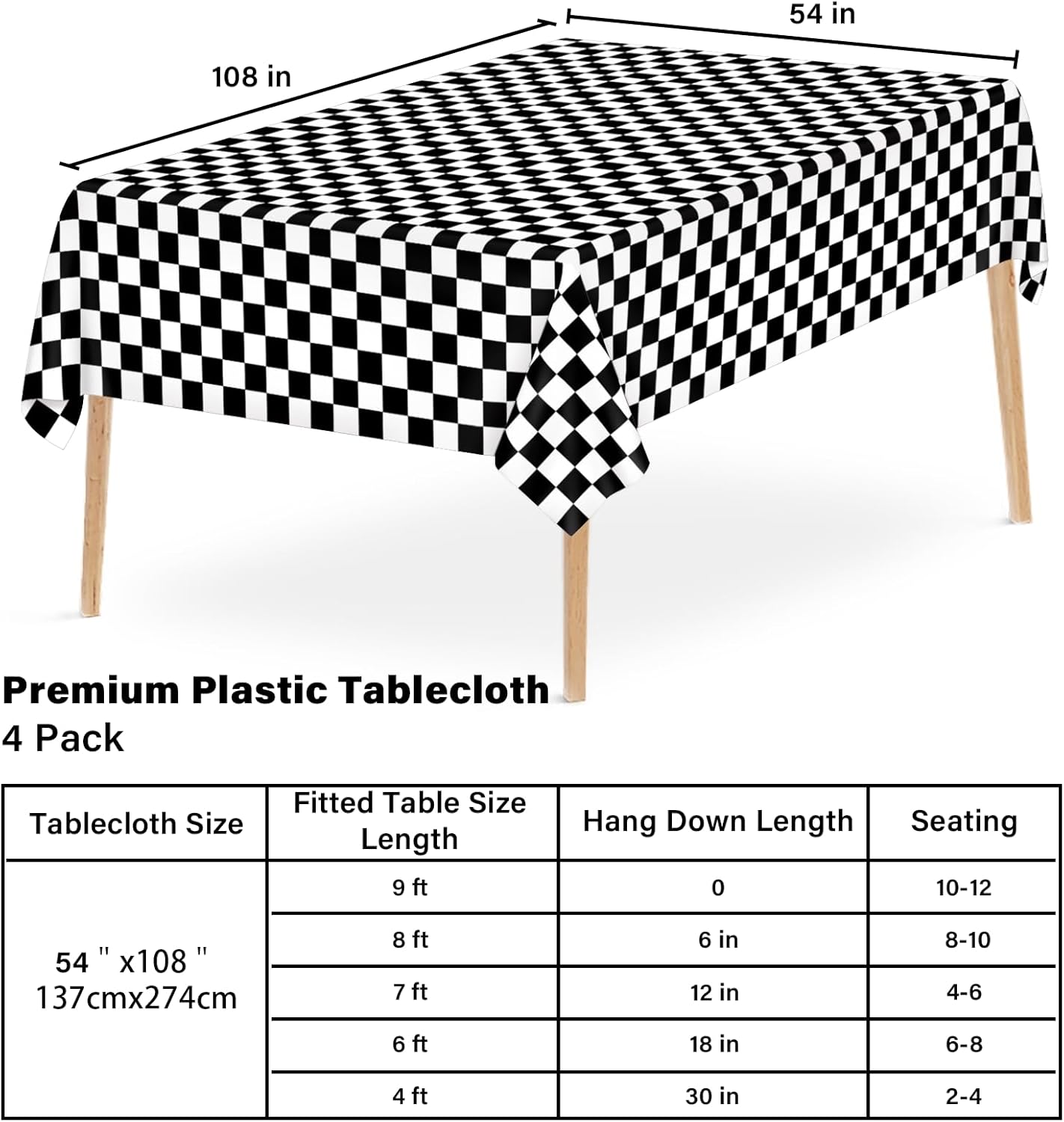 Mulbozy 4 Pcs Black and White Checkered Tablecloths for Party Decorations