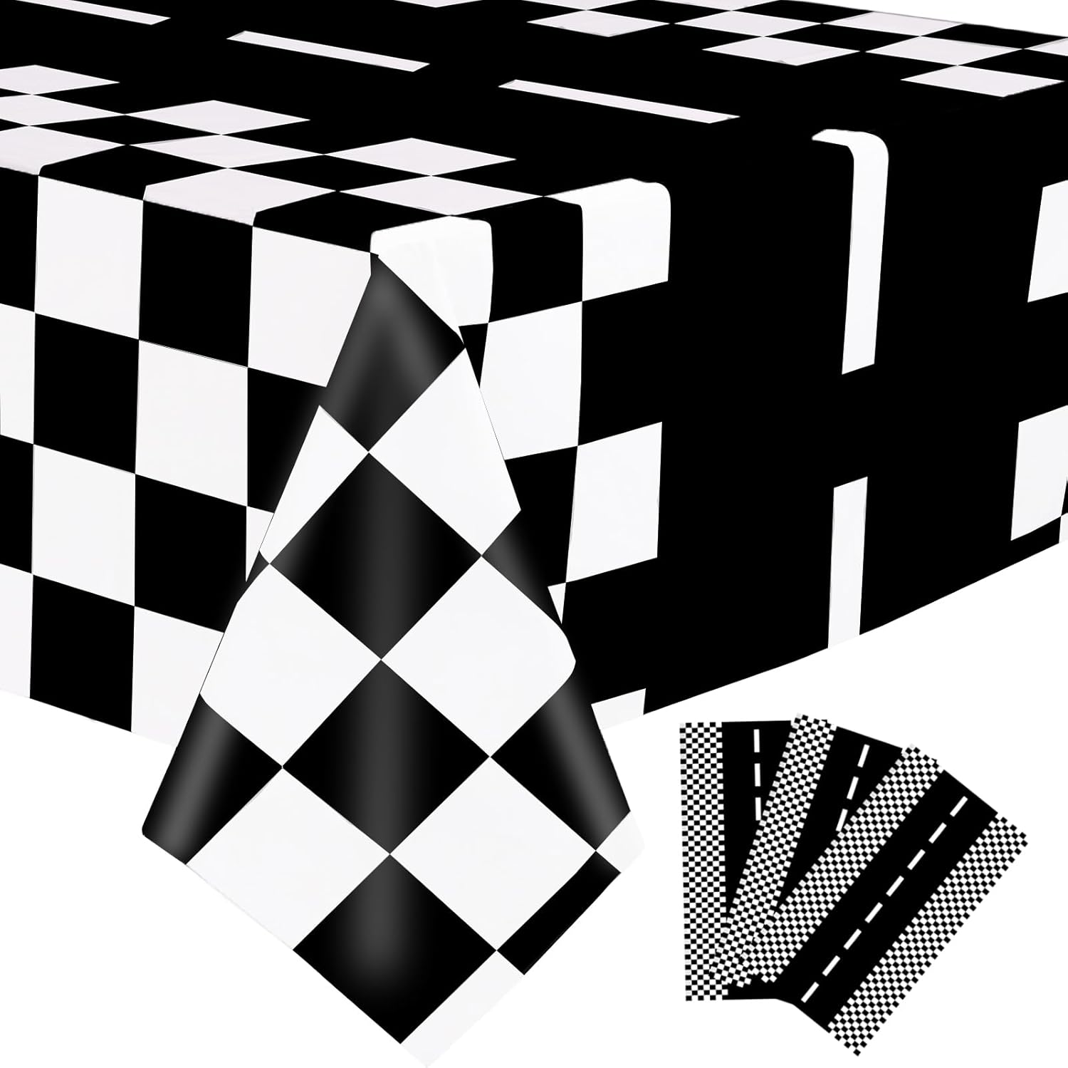 Kesfey 3 Pack Race Car Tablecloths 54x108 Inch Checkered Flag Party Decor