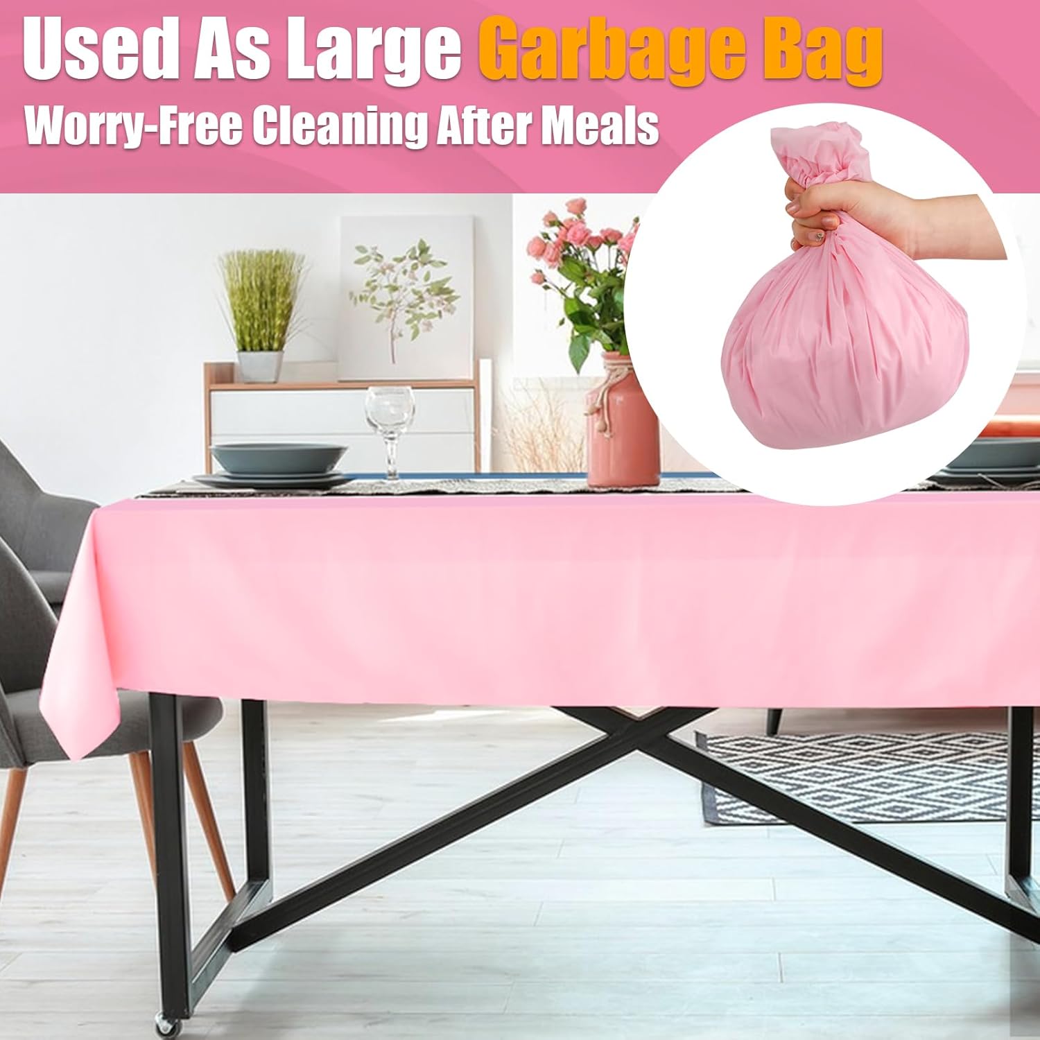 54 in X 300 FT Pink Plastic Table Cover Roll with Slide Cutter