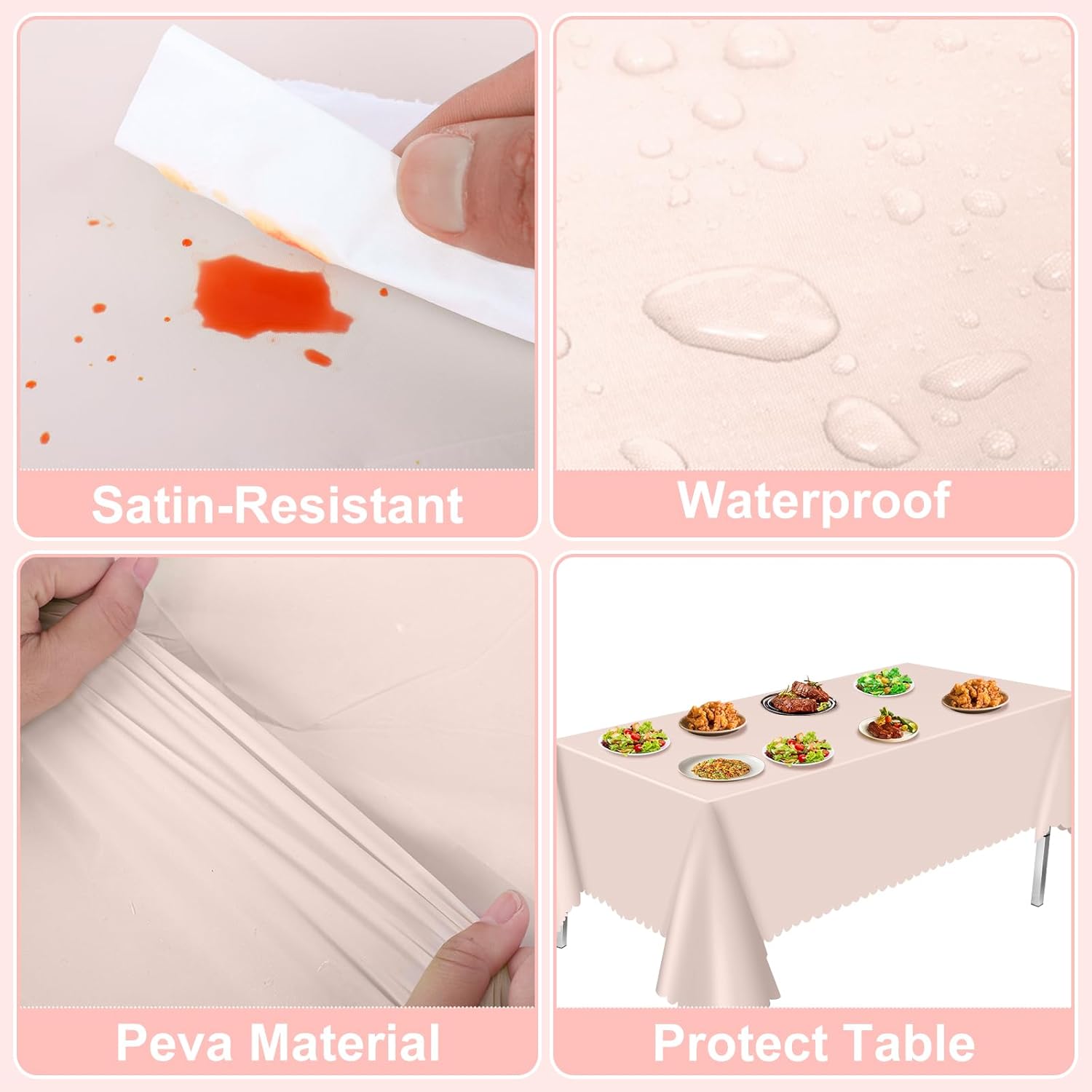 3 Pack Light Pink Plastic Tablecloths 54x108 Inch Party Covers