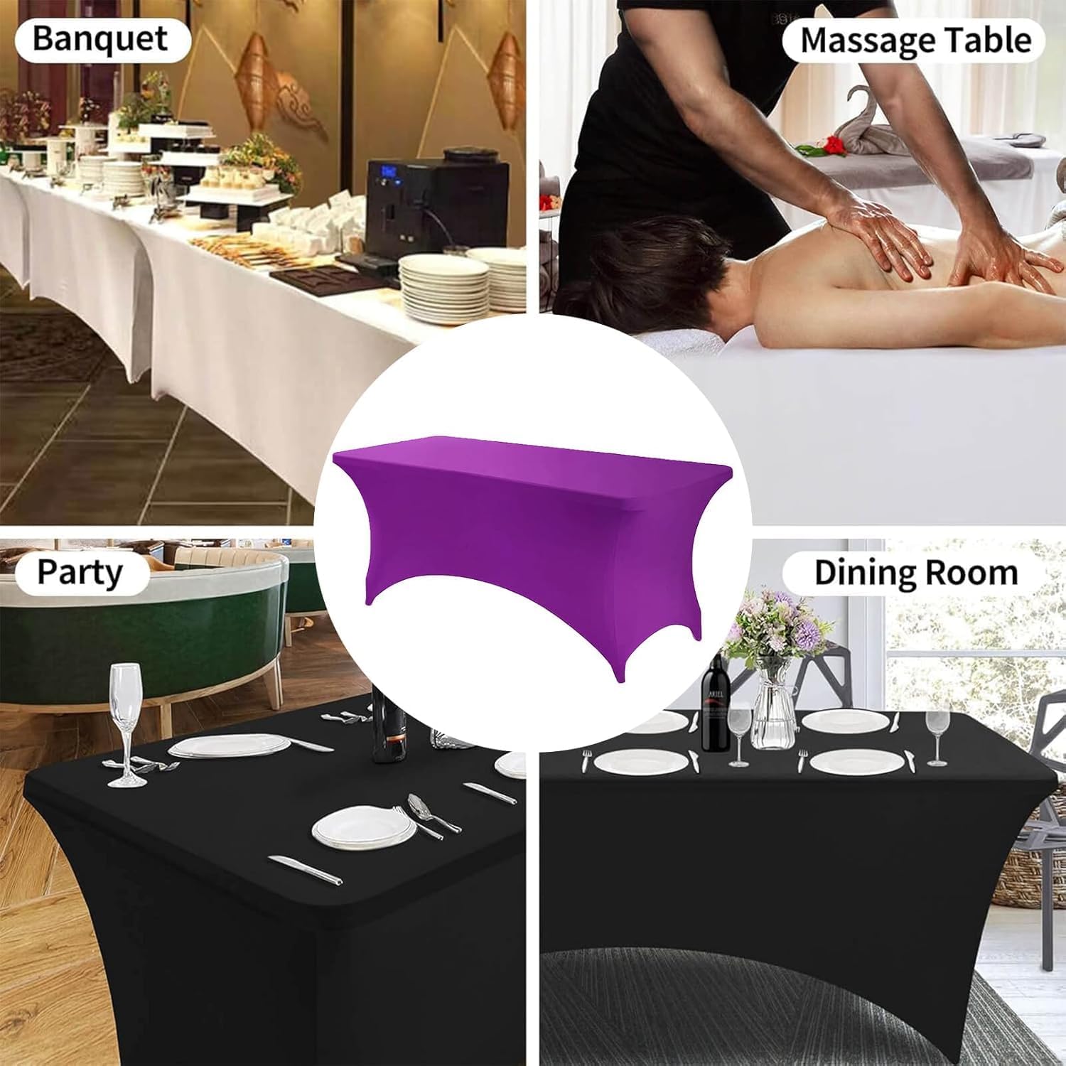 6 Ft Spandex Table Cover Purple Stretch Fitted Tablecloth