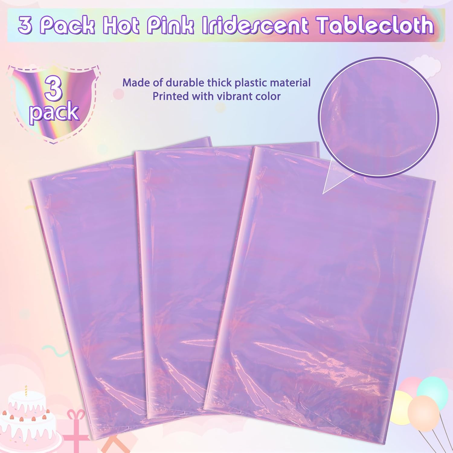 FunnyPars 3 Pack Light Purple Plastic Tablecloths for Rectangle Tables
