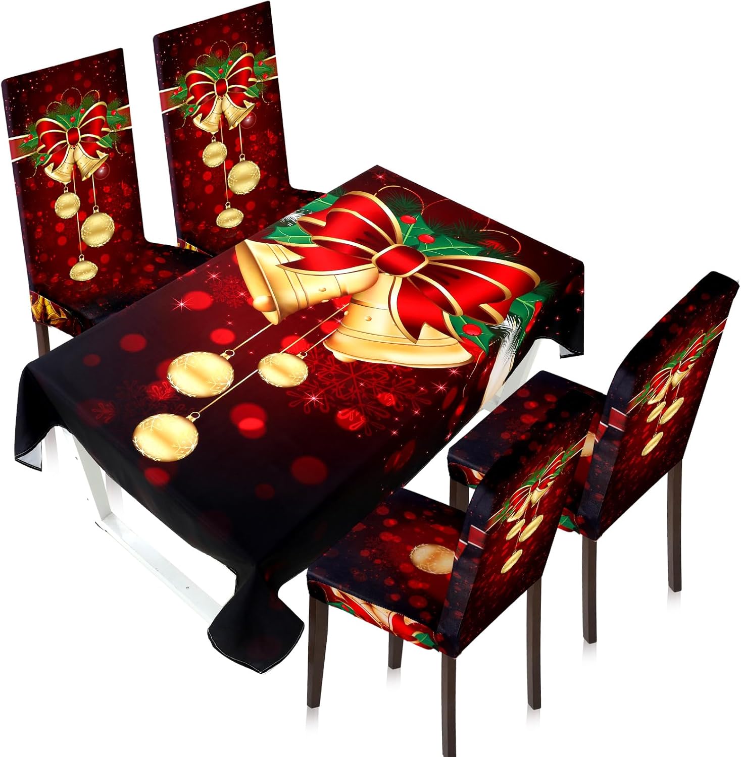 Moukeren 5pcs Christmas Tablecloth and Chair Covers Set