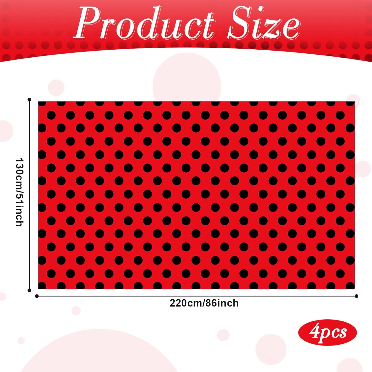 Tegeme Ladybug Tablecover Set 4pcs Black Red Rectangular Tablecloths