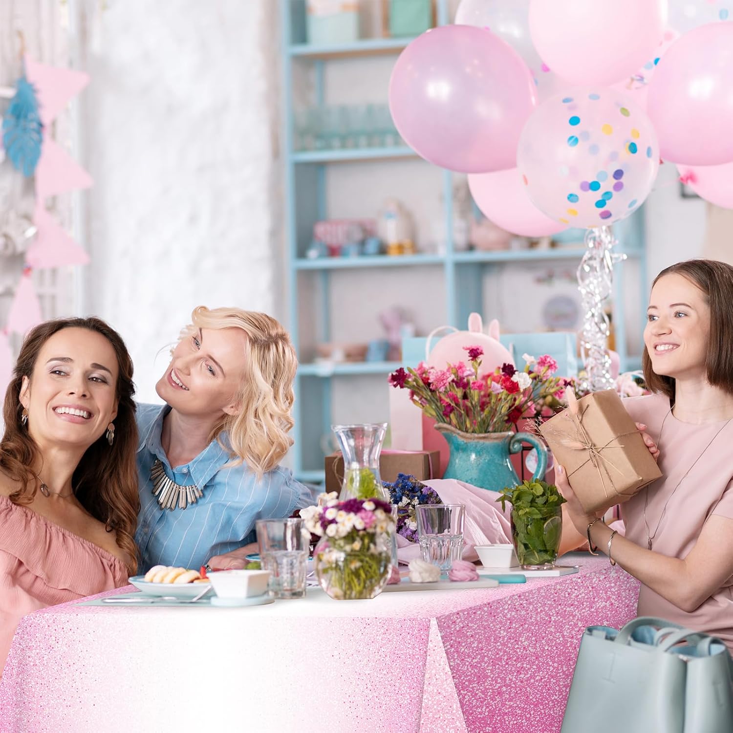 FunnyPars 3 Pack Ombre Pink Tablecloths for Parties