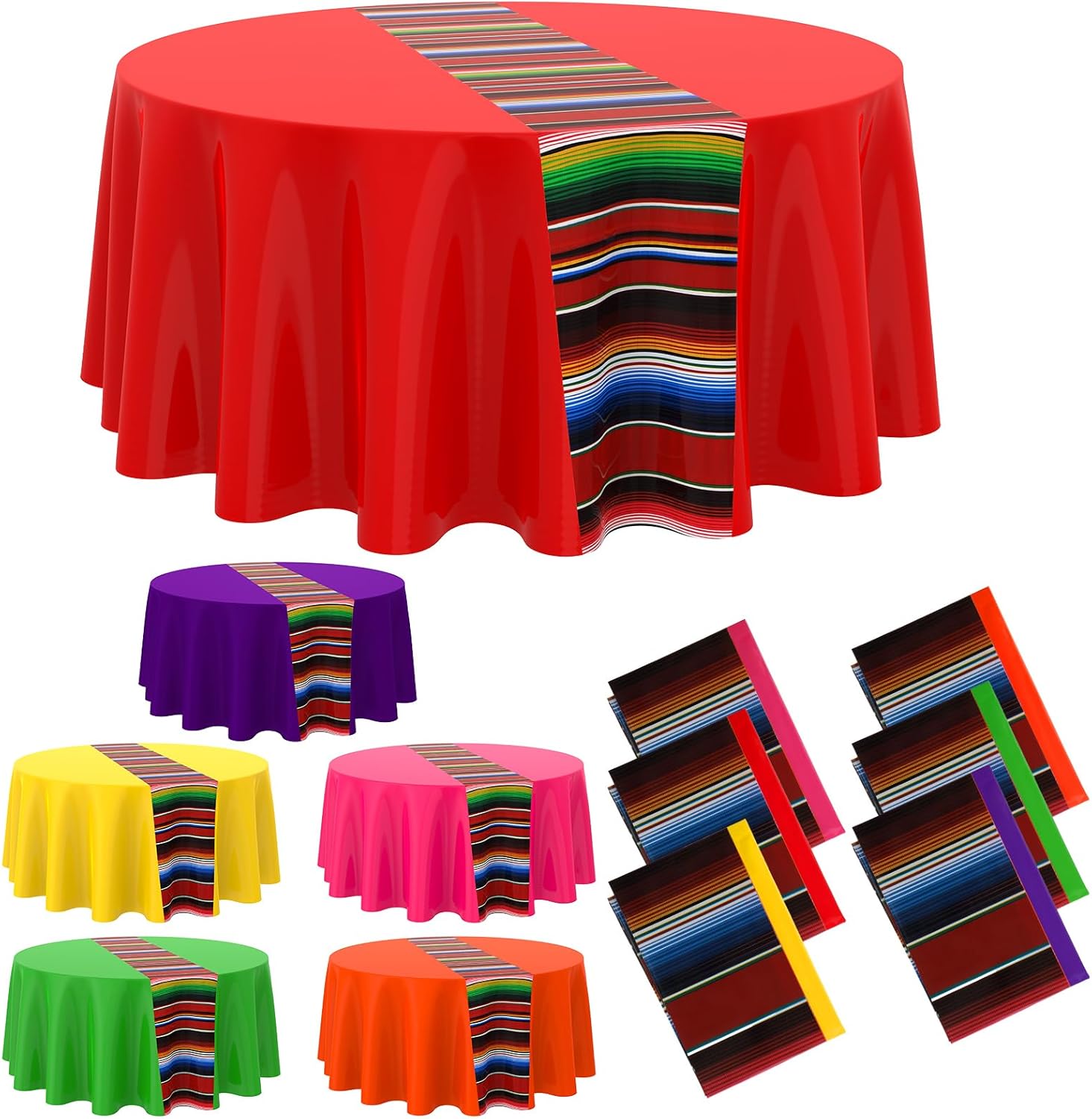 Oudain 6 Pcs Mexican Fiesta Tablecloth 84 Inch