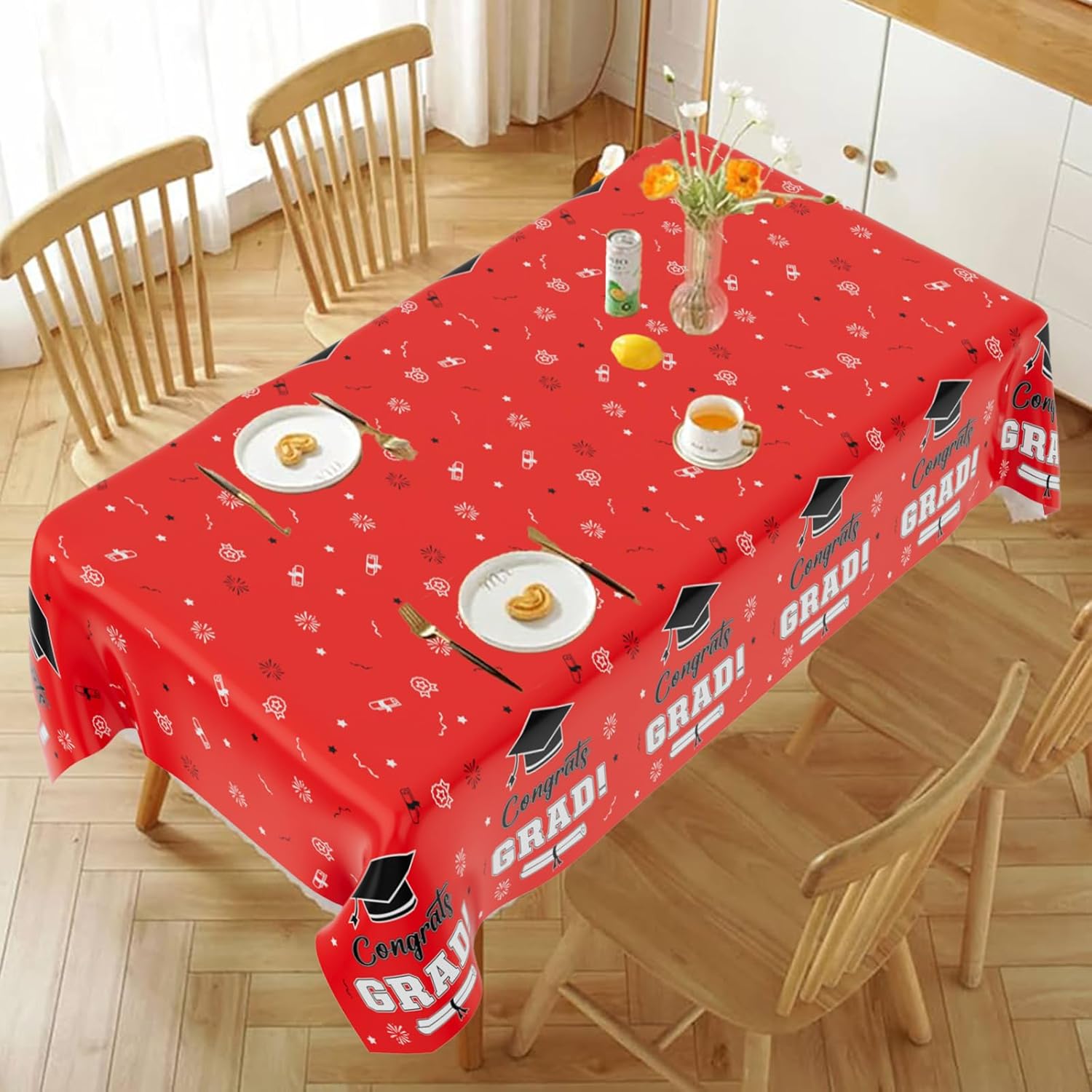 Red and Black Graduation Tablecloths 2024 - 2 Pcs