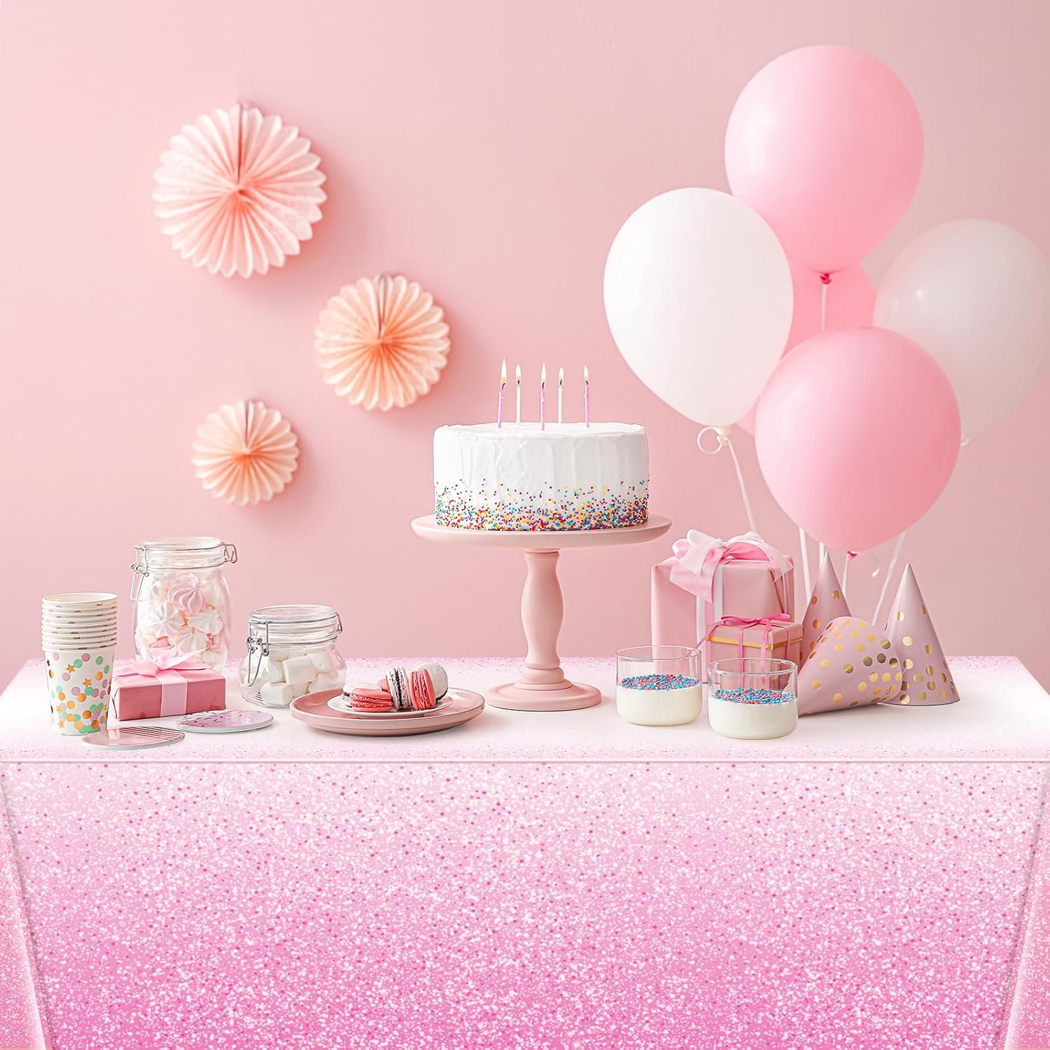 FunnyPars 3 Pack Ombre Pink Tablecloths for Parties
