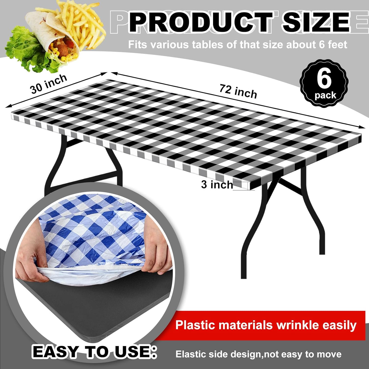 Boao 6 Pcs Elastic Table Cover for 6 ft Tables