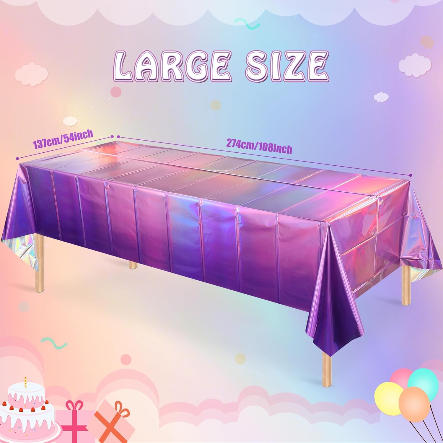 3 Pack Iridescent Pink Purple Plastic Tablecloths