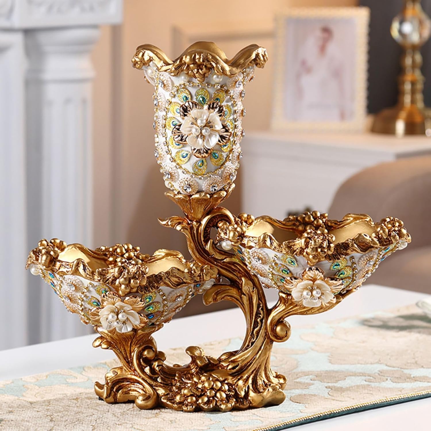BULUXE 2 Tiered Fruit Bowl Resin Gold White