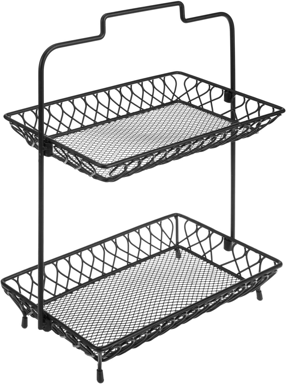 MyGift 2 Tier Vintage Style Matte Black Fruit Basket with Handle