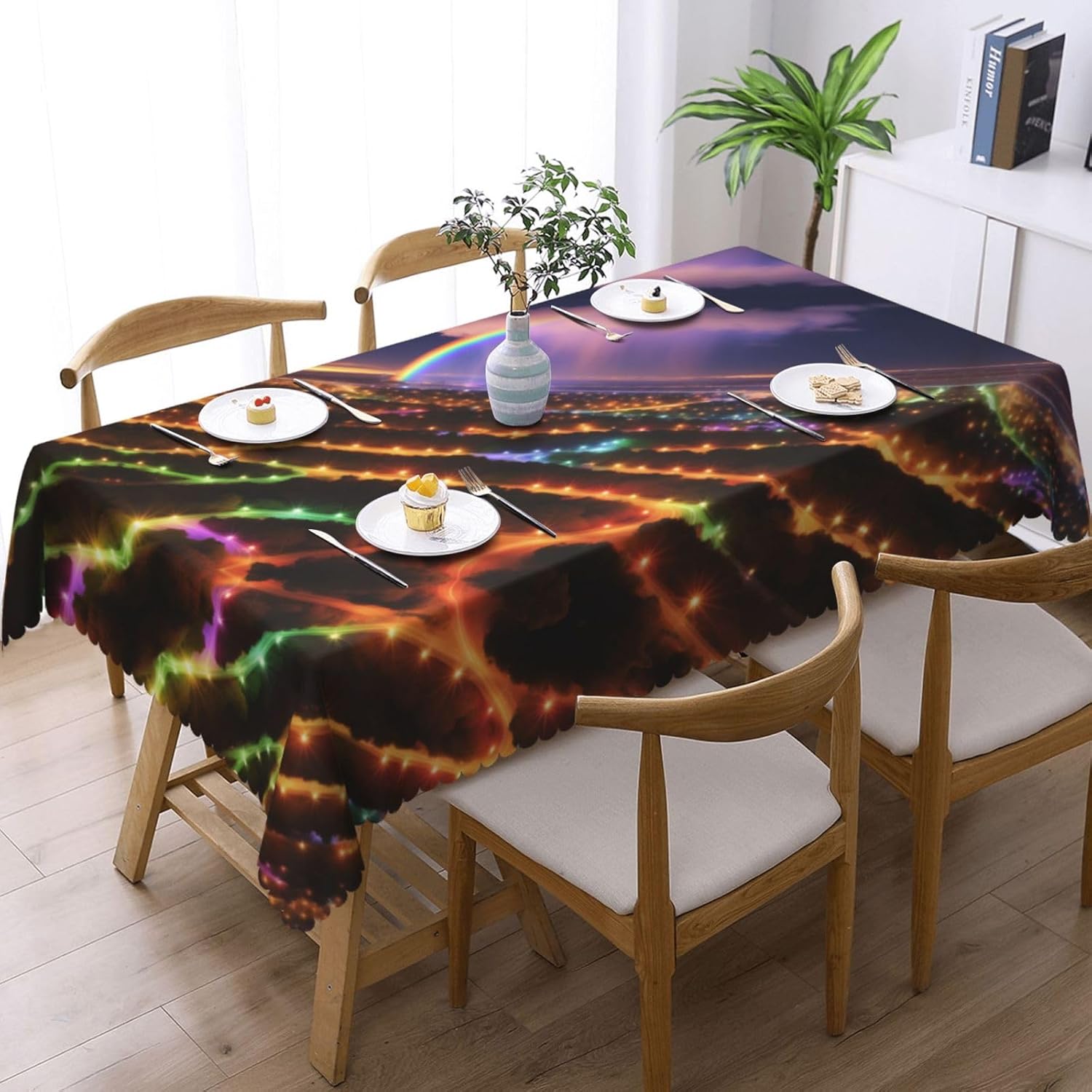 Rainbows and Lights Rectangle Tablecloth 54x72 Inch Washable Decor