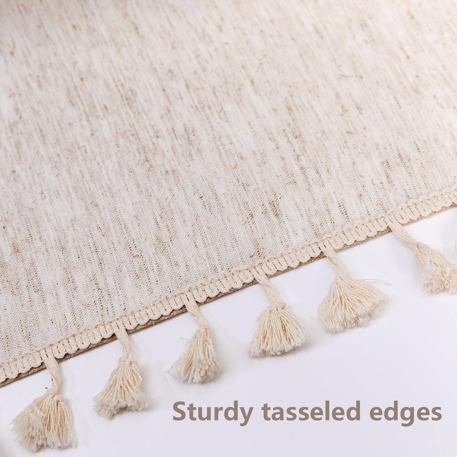 MYSKY HOME 60 in Round Cotton Tablecloth with Beige Tassels