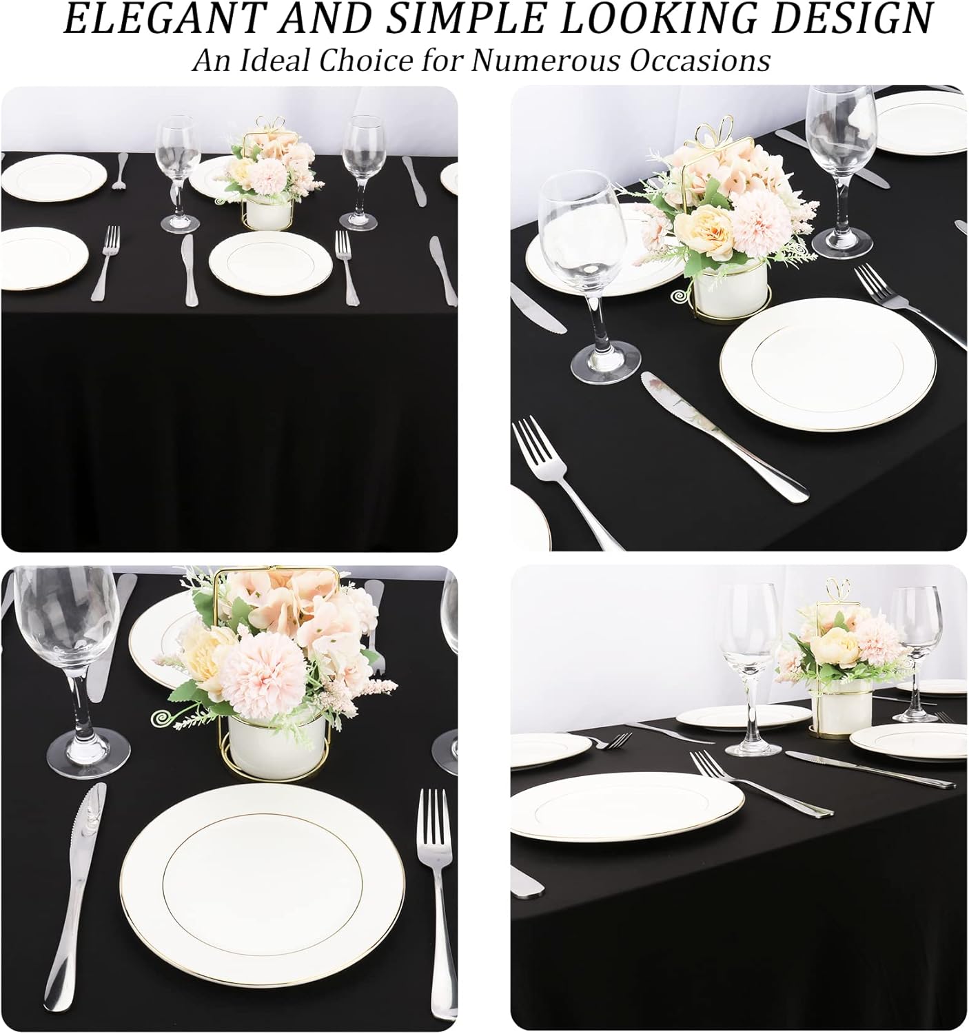 4 Pack 6 Foot Black Spandex Table Cloth for Folding Tables