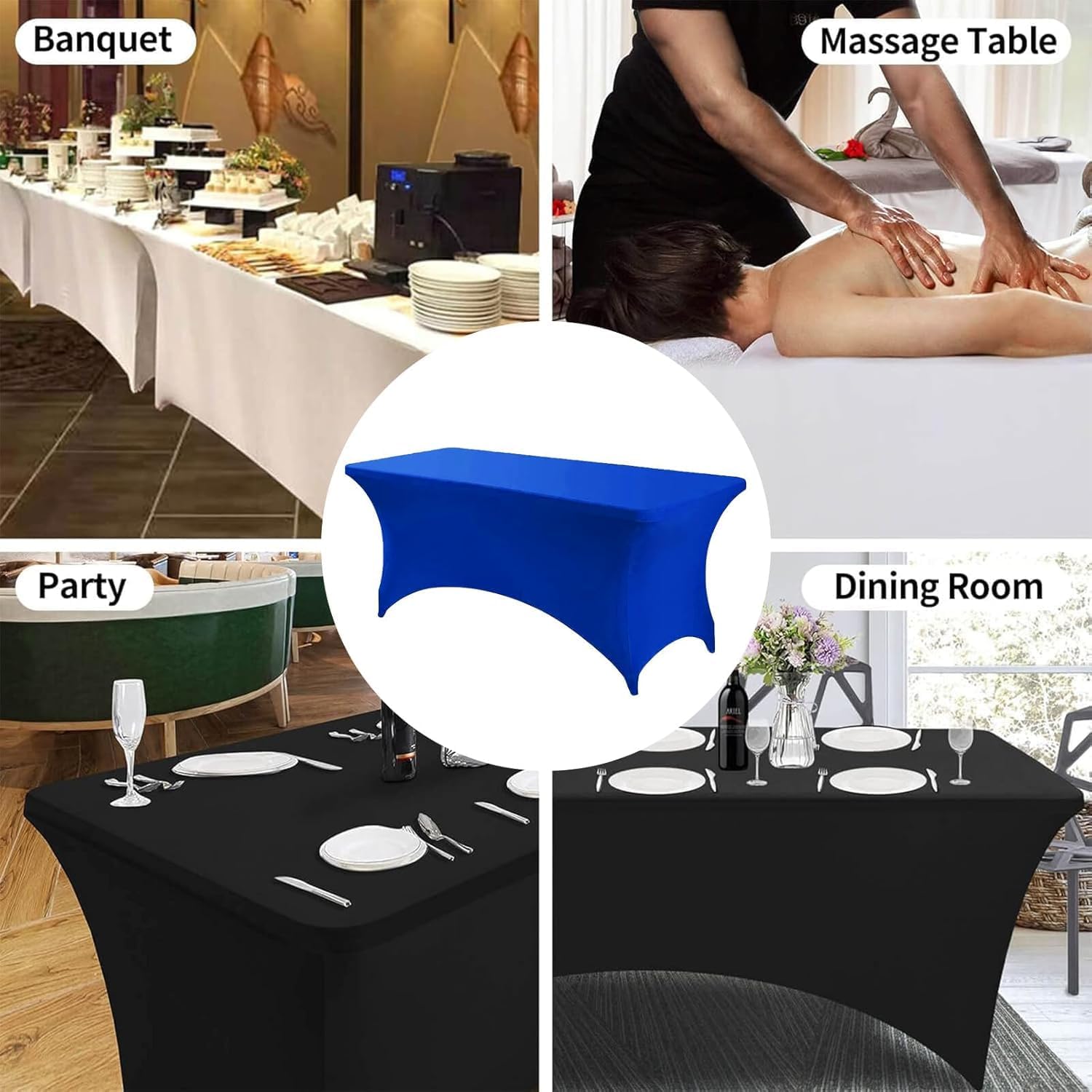 6FT Stretch Spandex Table Cover with Elastic Pockets Blue