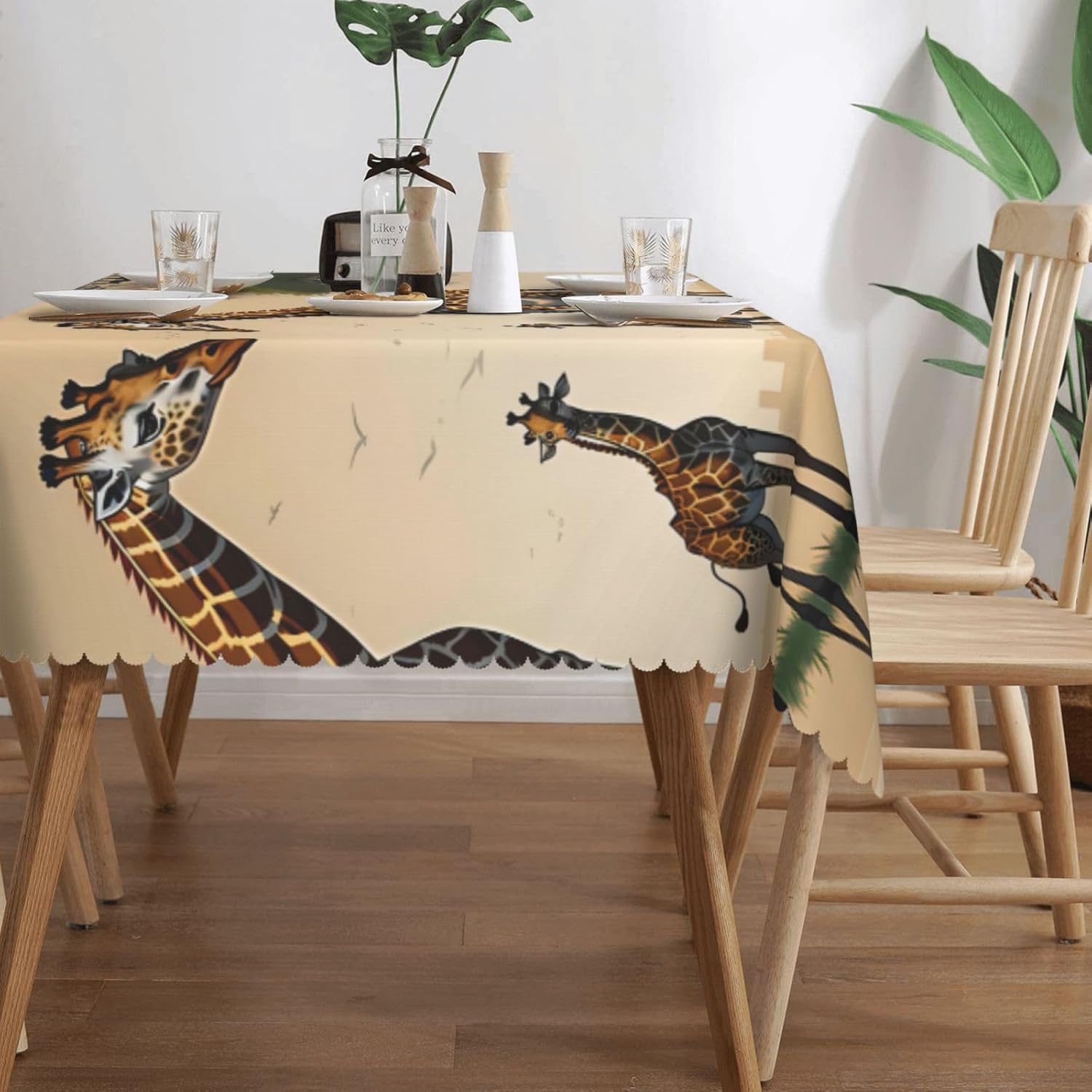 Mother and Child Giraffe Tablecloths Waterproof Square 54 X 72 Inches