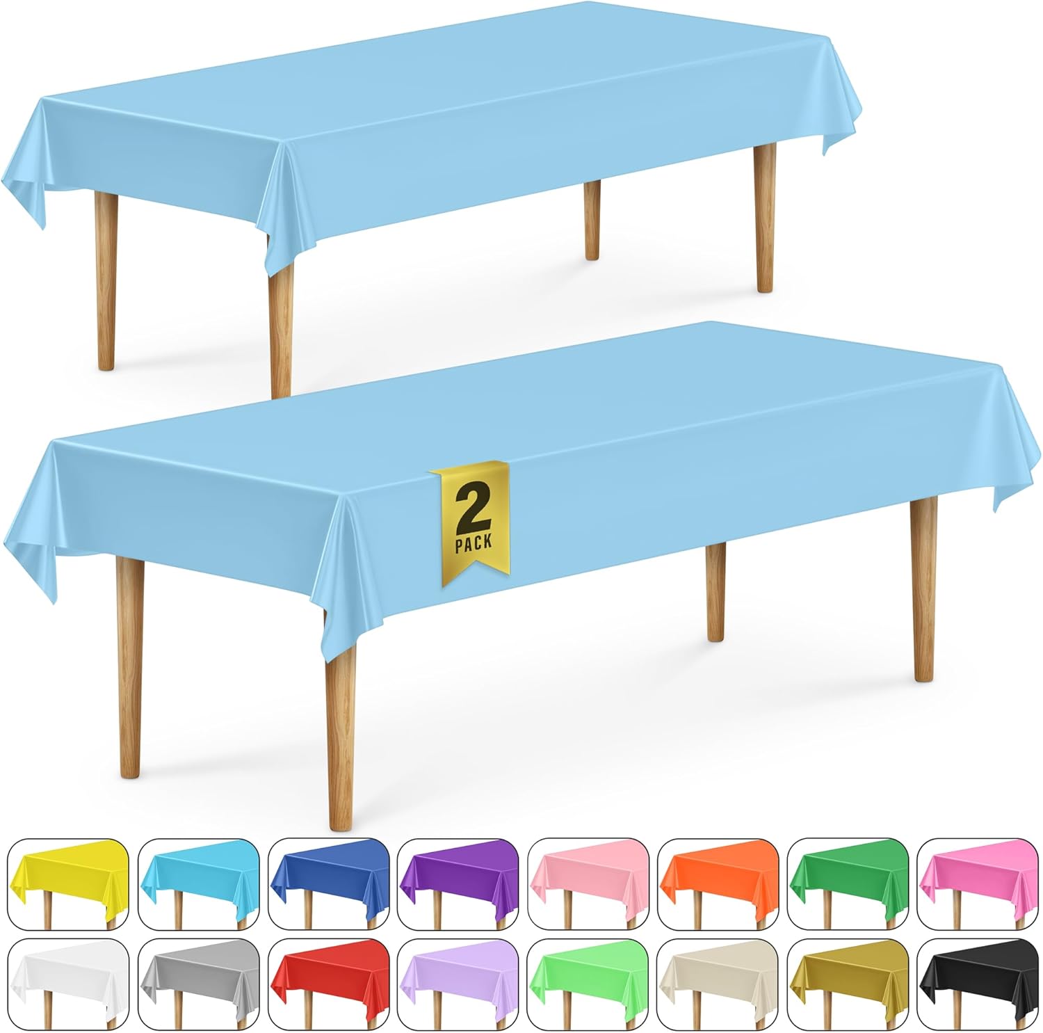 DecorRack 2 Pack Rectangle Tablecloths 54 x 108 Inch Light Blue BPA-Free