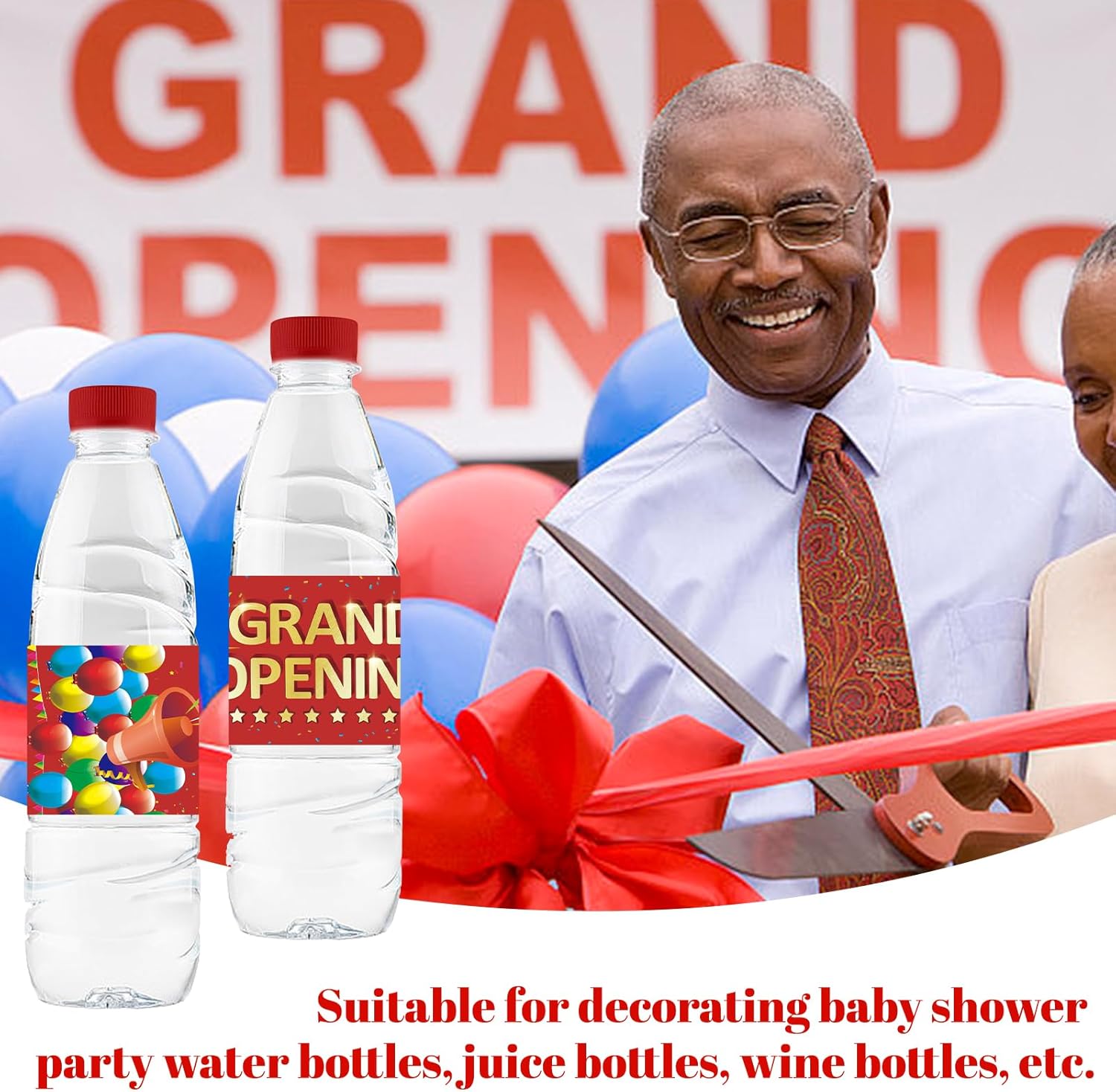 50Pcs Grand Opening Water Bottle Labels Red Waterproof Stickers for Ceremony Favors