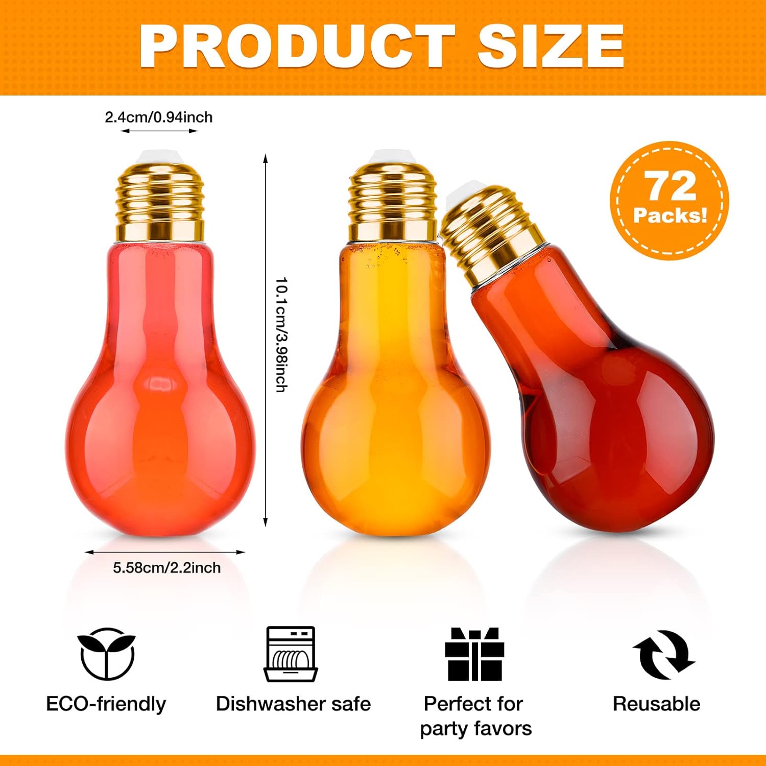 72 Plastic Light Bulb Candy Boxes with Gold Lids