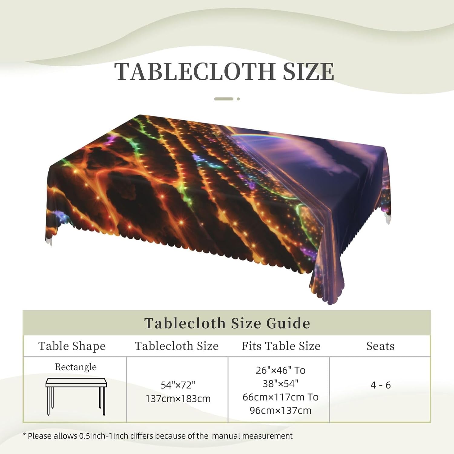 Rainbows and Lights Rectangle Tablecloth 54x72 Inch Washable Decor