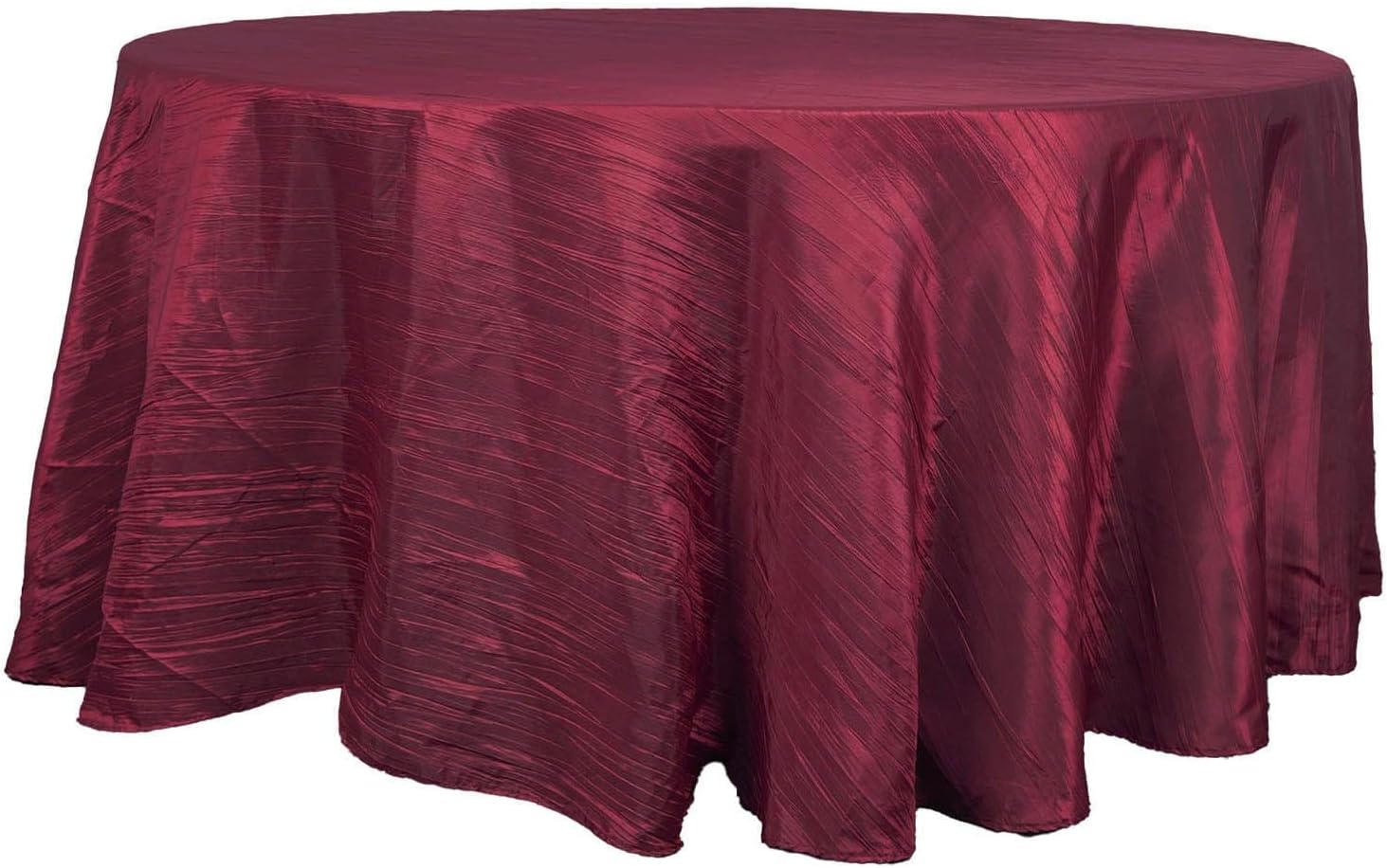 120 Inch Burgundy Accordion Crinkle Taffeta Round Tablecloth