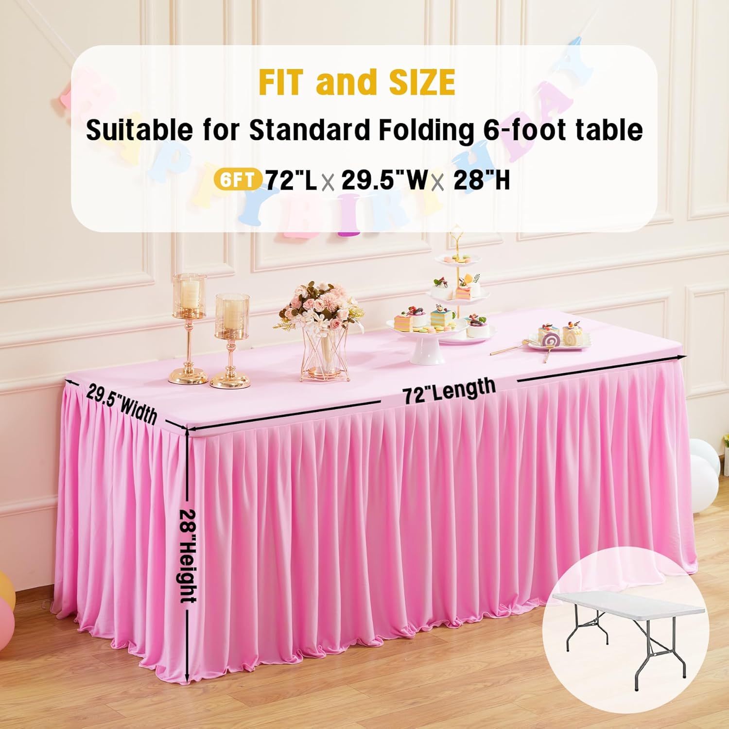 Suppromo 6ft Pink Stretchy Tablecloth 5-Pack