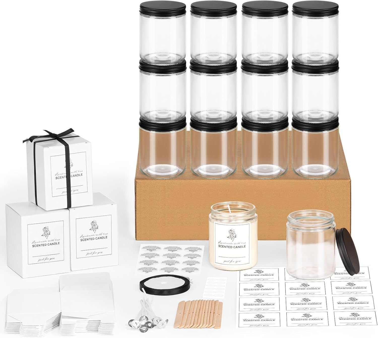 12 Pack 8 Oz Glass Jars with Metal Lids for Candles and Storage