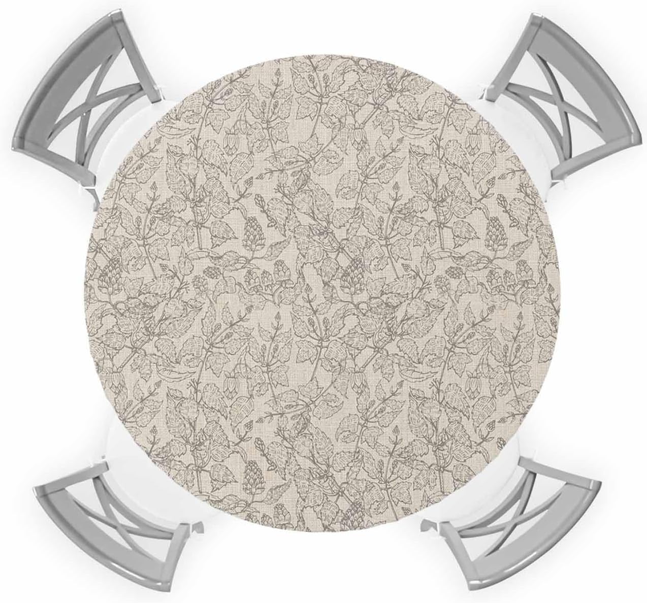 Gray Floral Round Waterproof Table Cover with Elastic