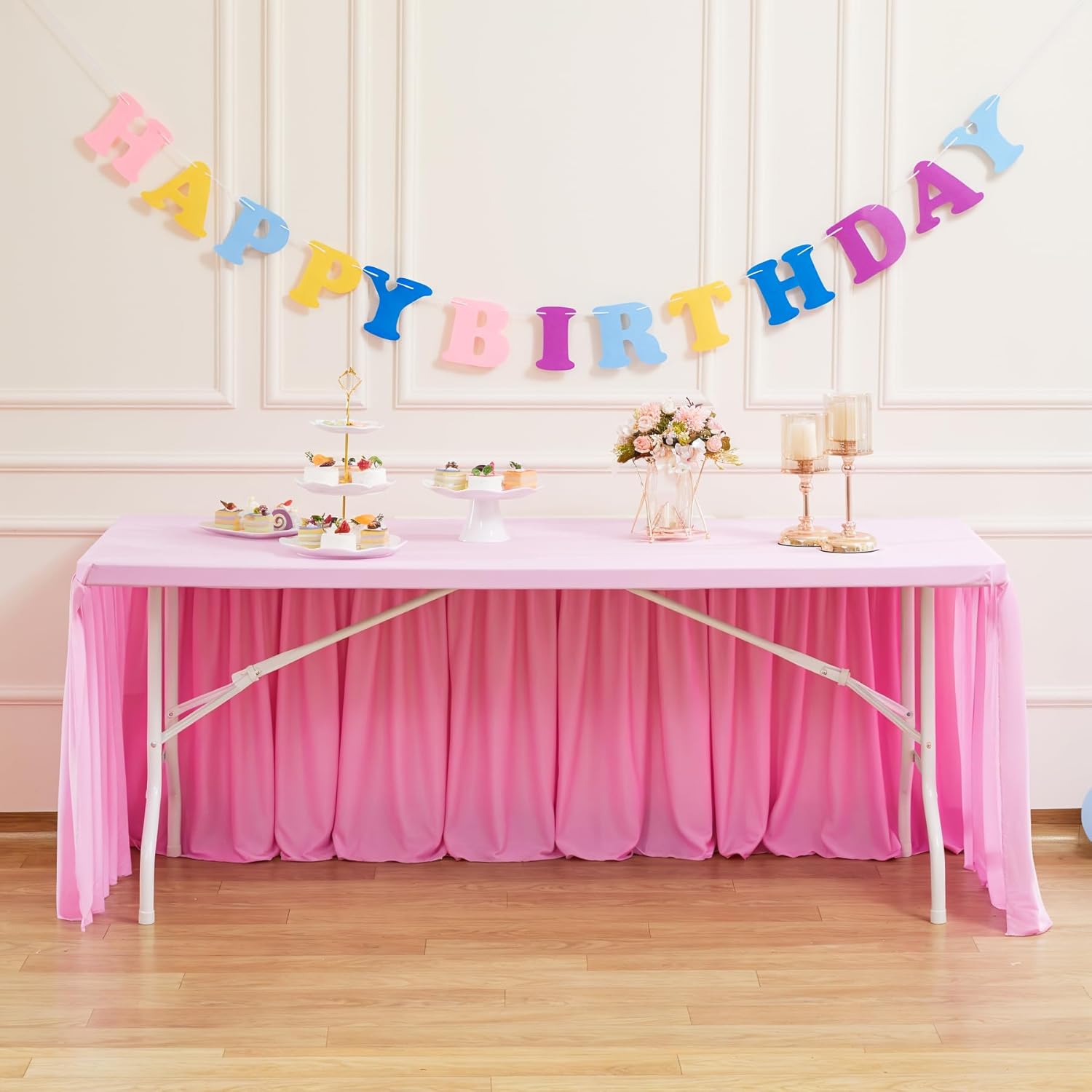 Suppromo 6ft Pink Stretchy Tablecloth 5-Pack
