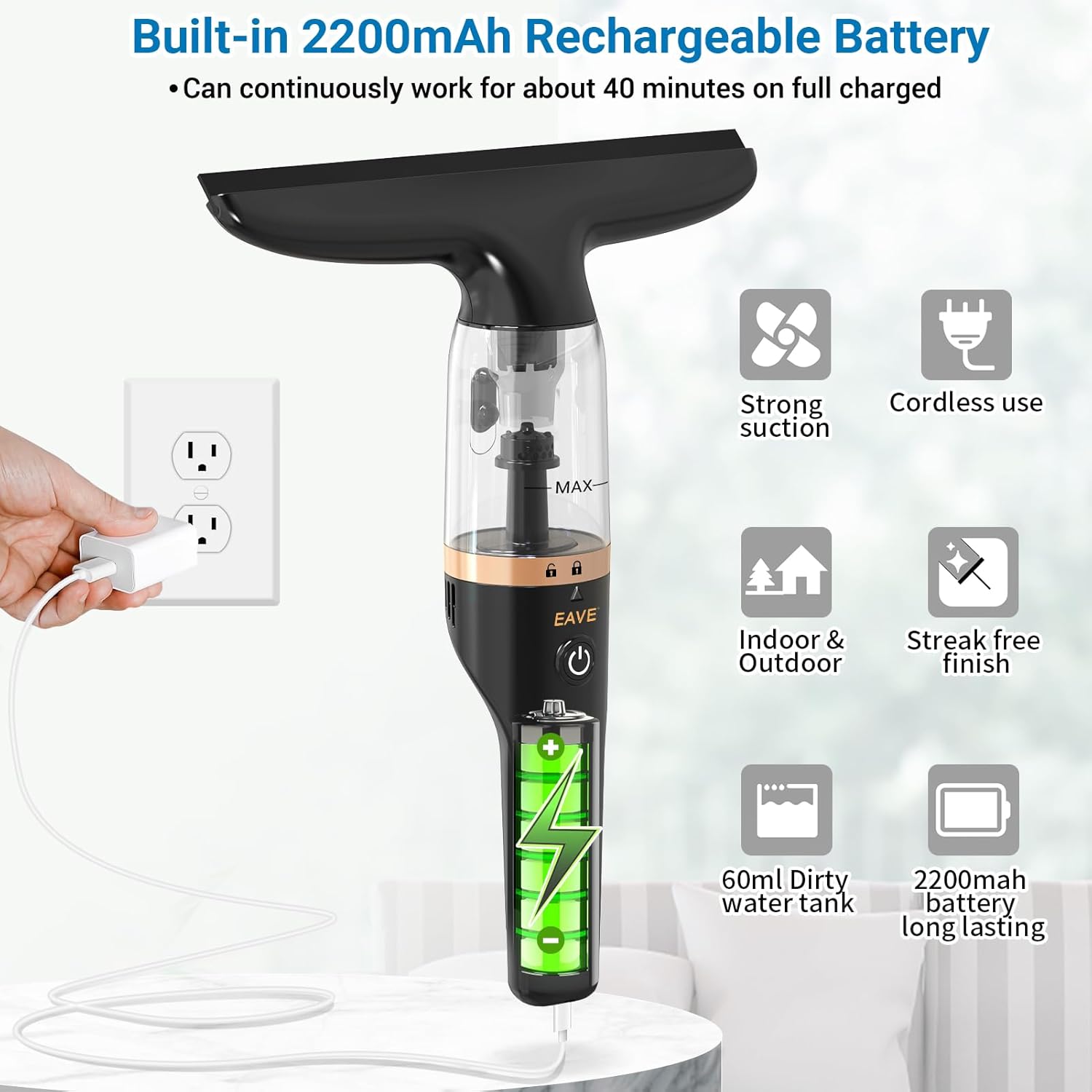 Eave Rechargeable Window Vacuum Squeegee Set