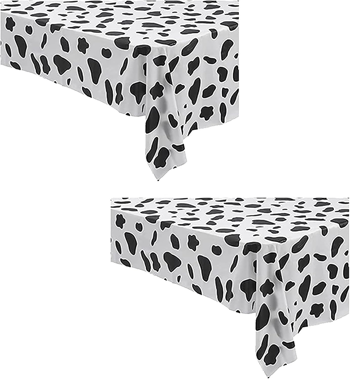 2 Pcs Disposable Black and White Cow Print Plastic Tablecloth