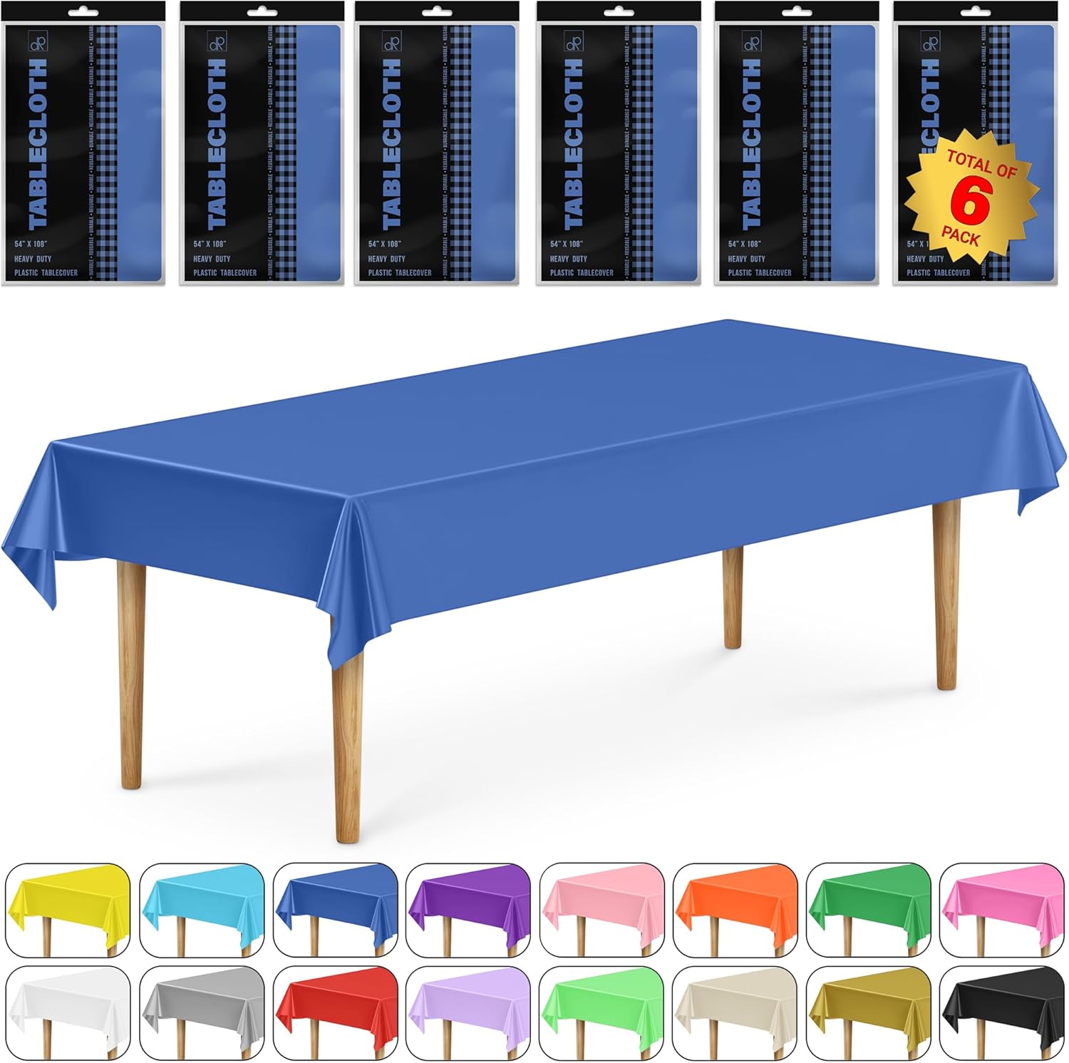 DecorRack 6 Pack Rectangular Tablecloths 54 x 108 inch Royal Blue BPA-Free