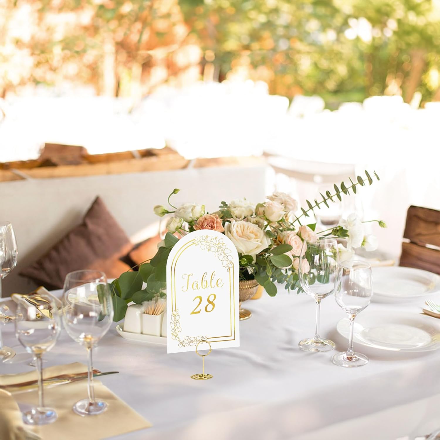 JOYIT 20 Set Wedding Table Numbers with Holders White Gold Cards for Events