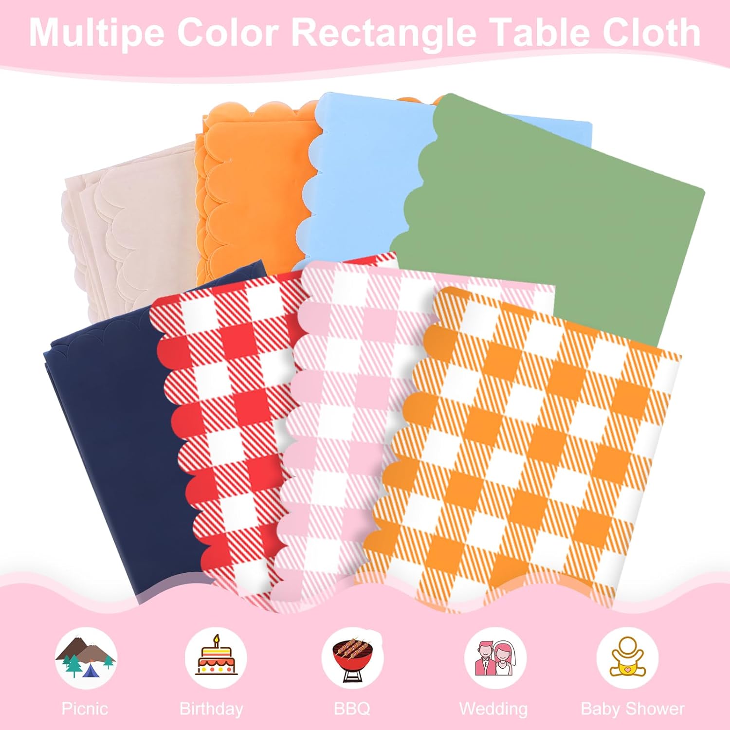 3 Pack Pink Gingham Tablecloths for Parties
