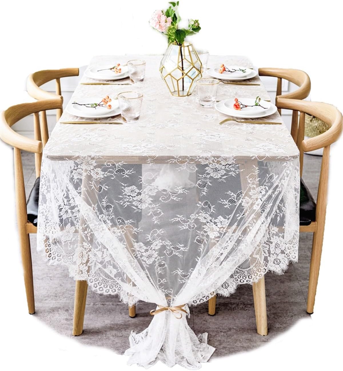BOXAN 60x120 Inch White Lace Tablecloth Overlay