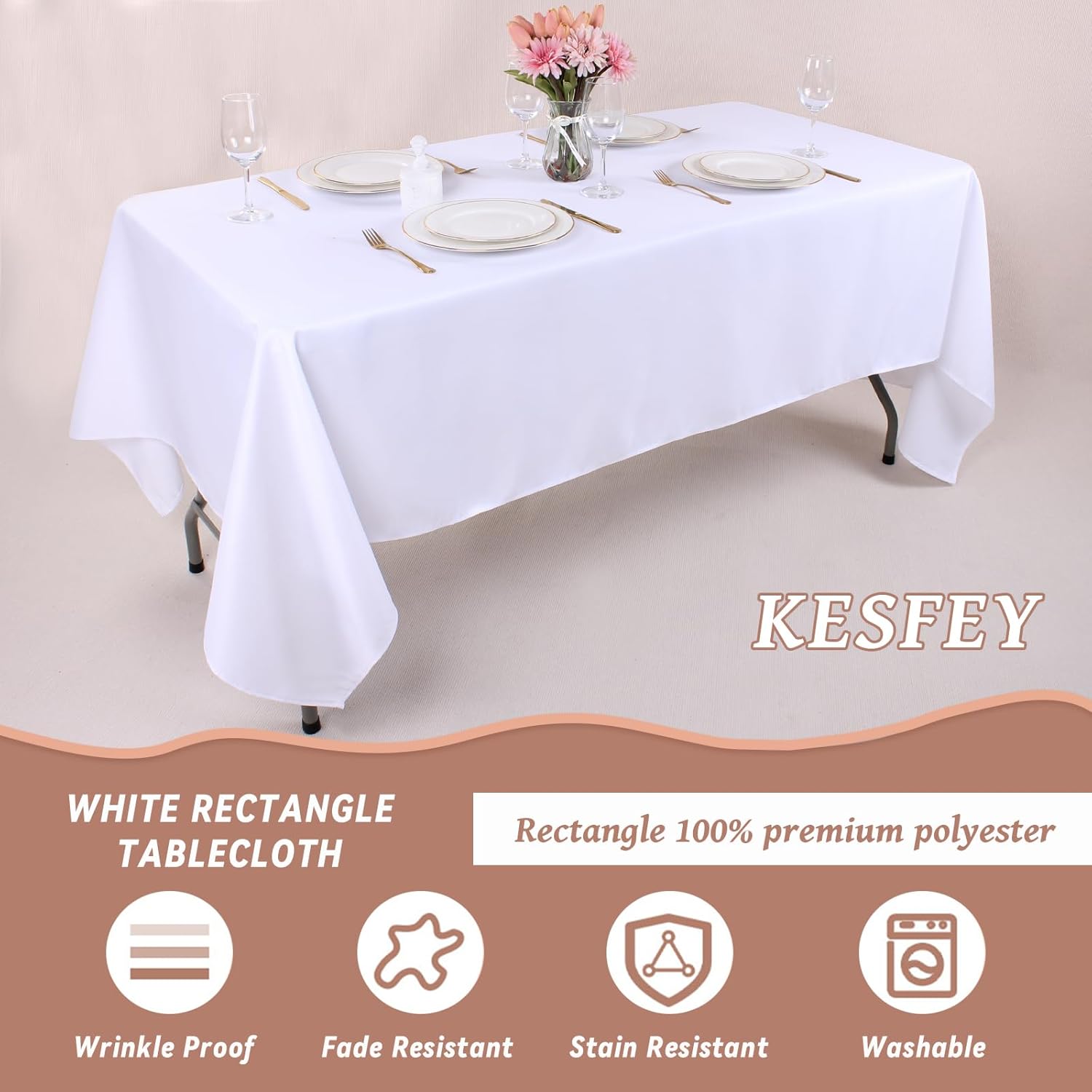 Kesfey 6 Pack White Tablecloths 60x102 Inch