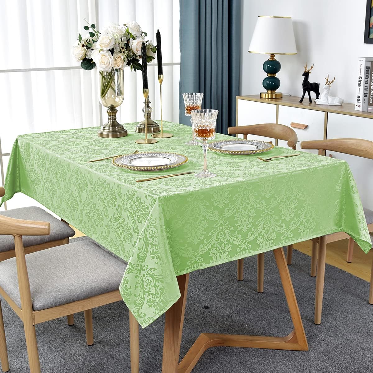 SASTYBALE Damask Tablecloth 52x70 Inch Light Green
