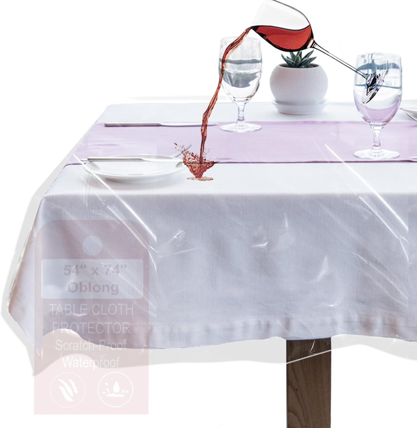LAMINET Heavy-Duty Crystal Clear Vinyl Tablecloth Protector 54x74 Oblong