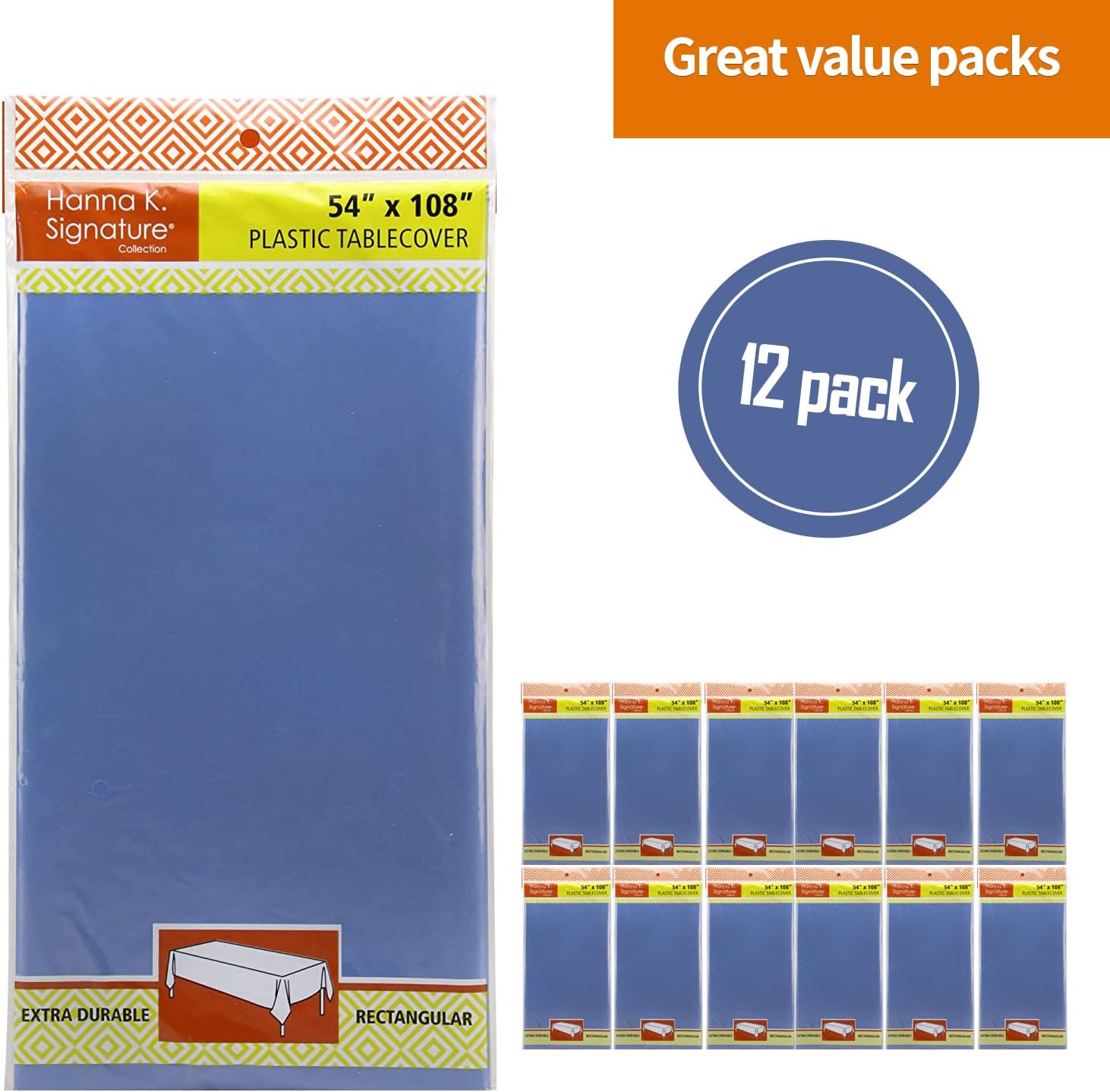 Blue Disposable Plastic Tablecloth for Rectangle Tables 12 Pack