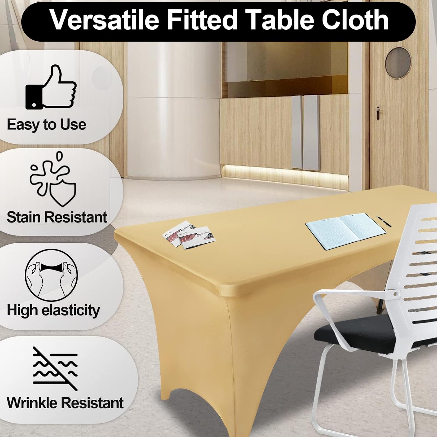 FestiCorp Beige Spandex Table Cover for 5 Foot Table
