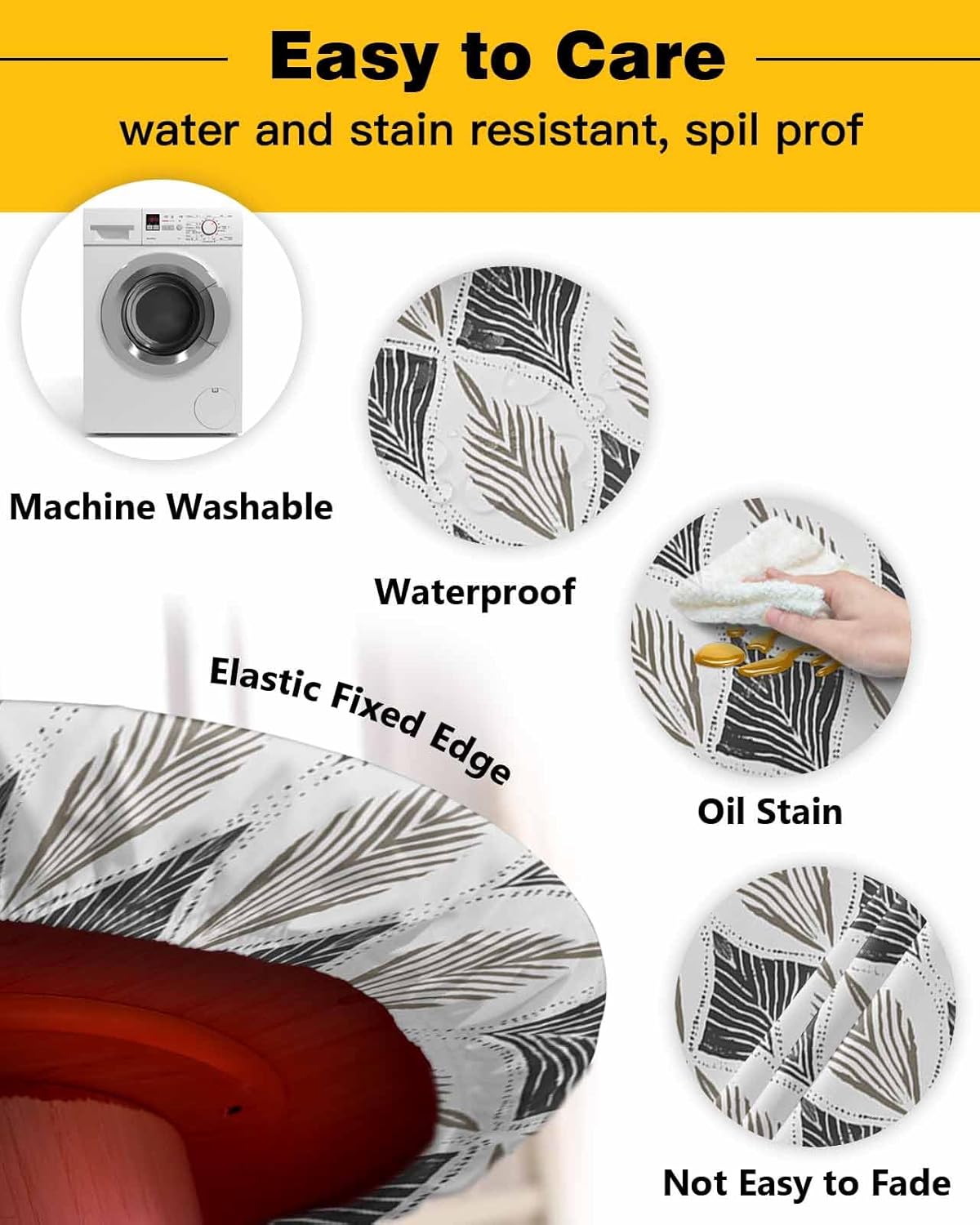 Classic Geometric Grey Round Waterproof Table Cover for Indoor Outdoor Use