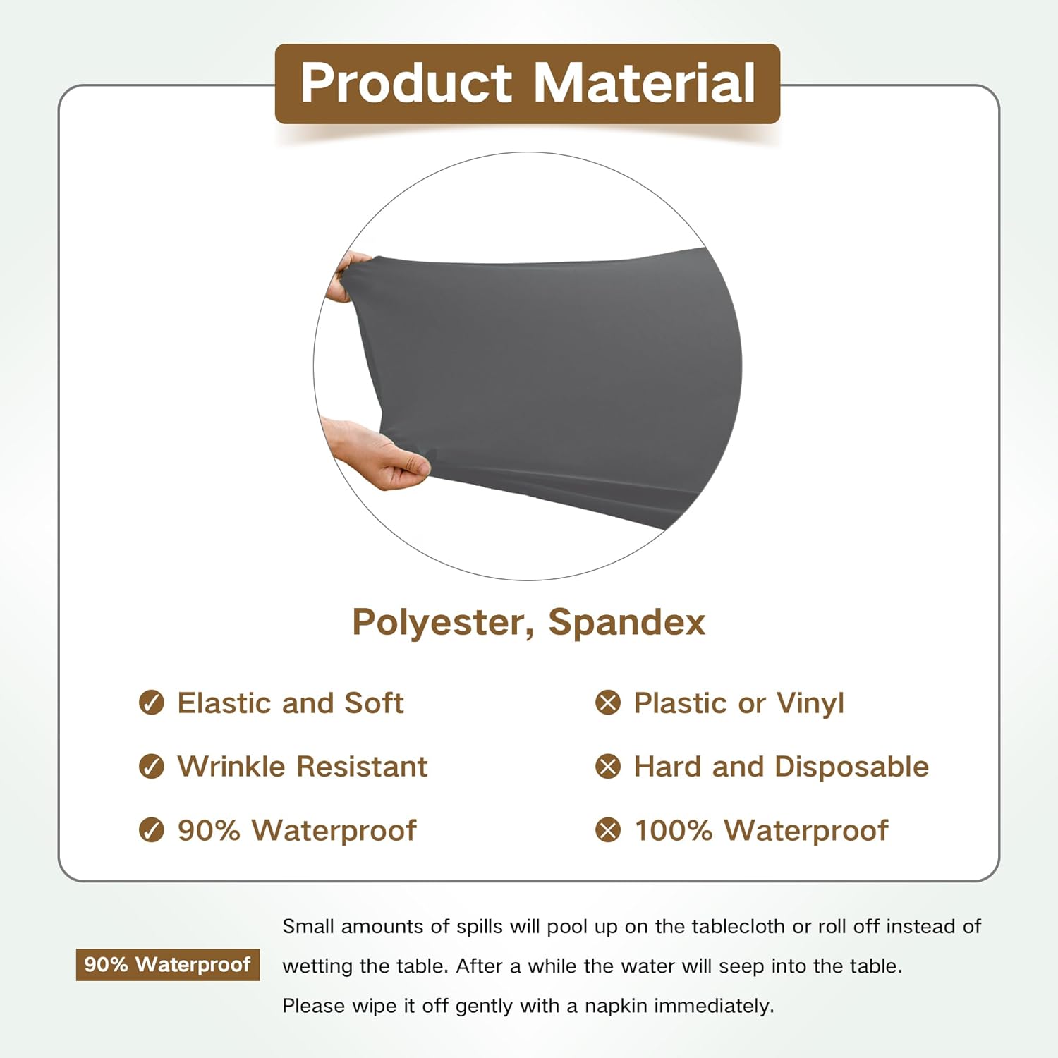 Square Fitted Table Cover 34x34 Inch Grey Spandex Tablecloth