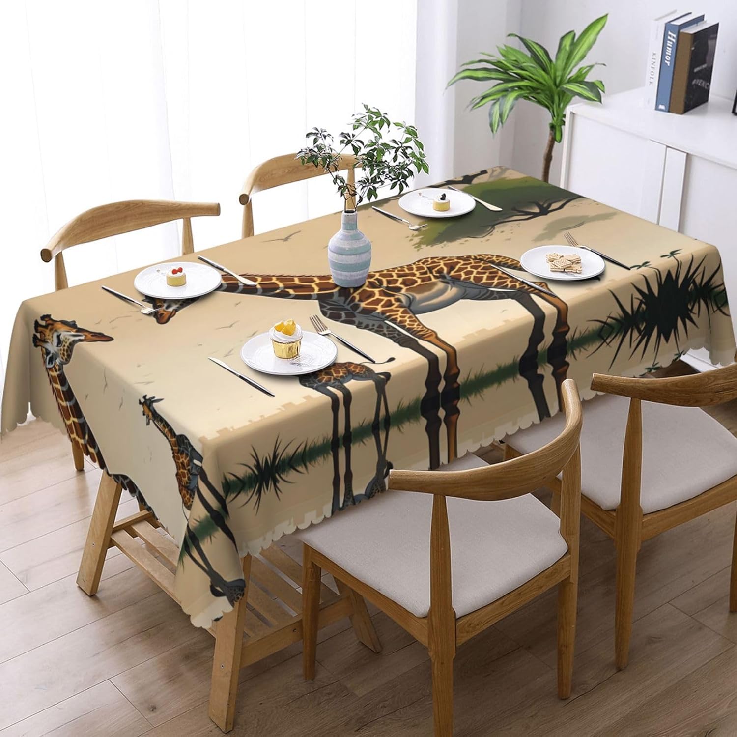 Mother and Child Giraffe Tablecloths Waterproof Square 54 X 72 Inches