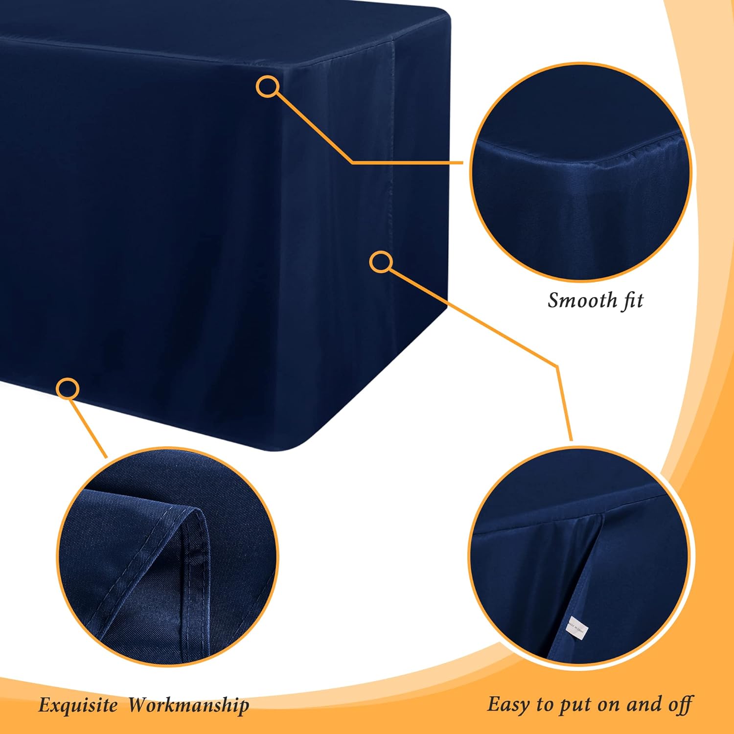 Obstal 2 Pack Water Resistant Tablecloths for 4 Foot Rectangular Tables - Navy