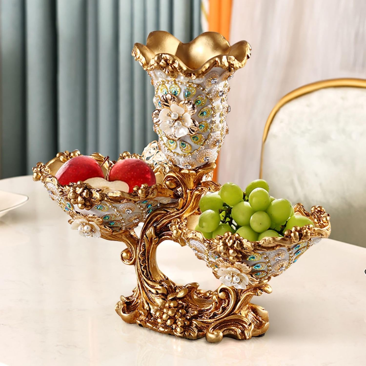 BULUXE 2 Tiered Fruit Bowl Resin Gold White