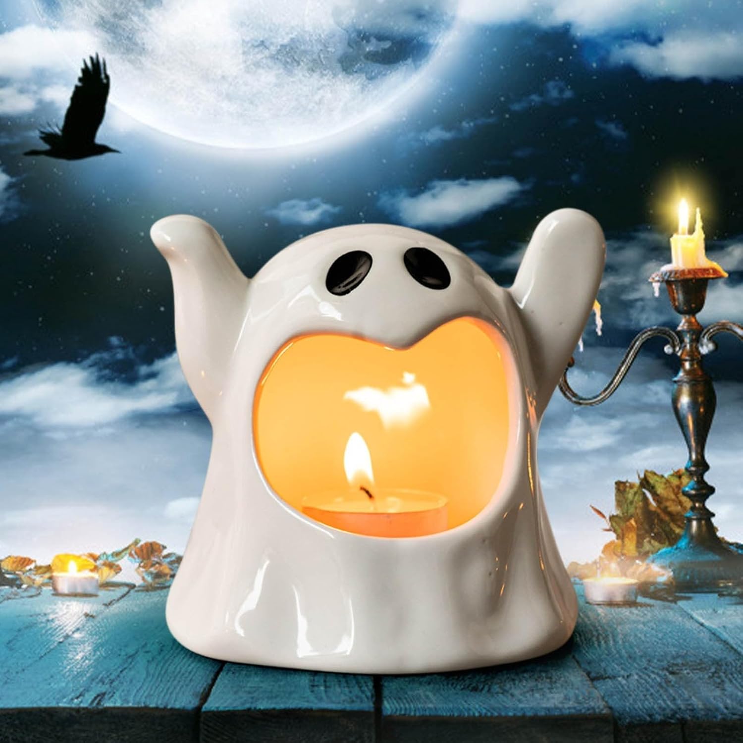 Ceramic Halloween Candy Bowl Ghost Candle Holder - 2pcs