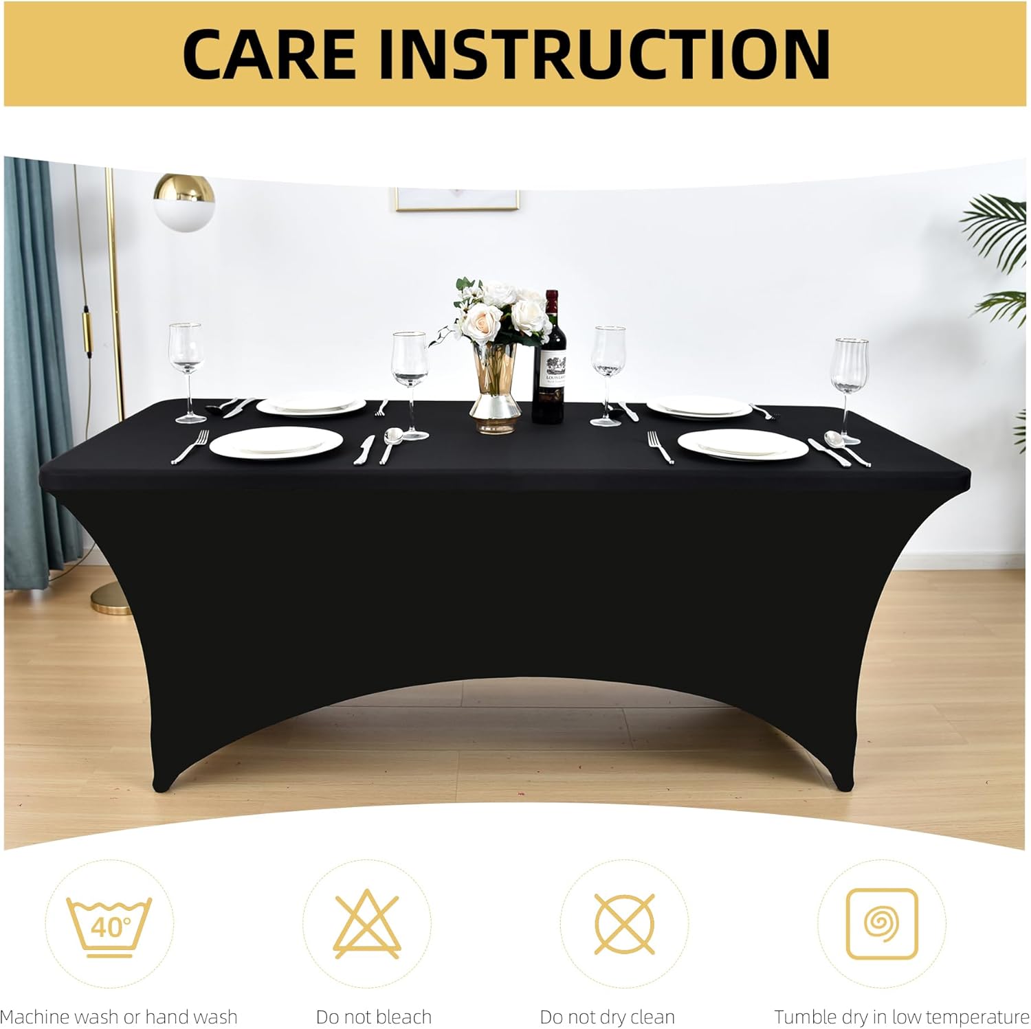 6-Pack 6ft Black Spandex Table Covers for Rectangle Tables