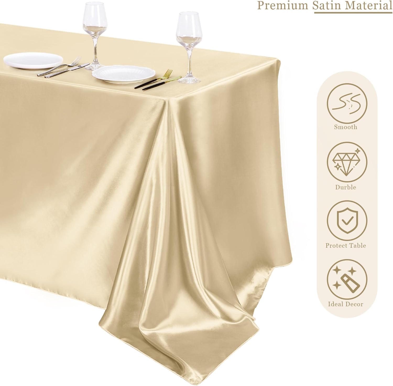 TURSTIN Champagne Satin Tablecloth 102 x 58 Inch Overlay Decor